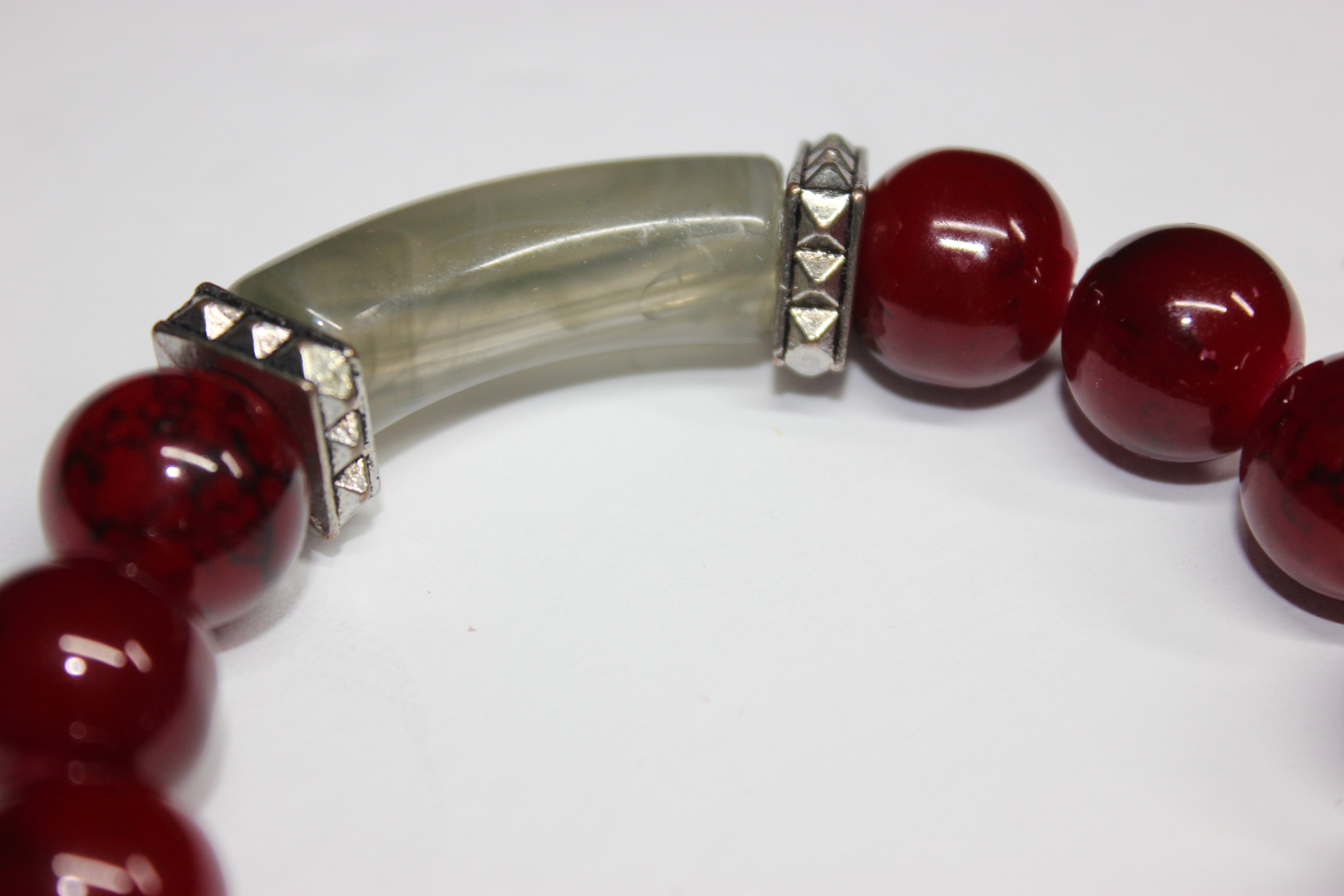 Red & Grey w/ Silver Beaded Bracelet