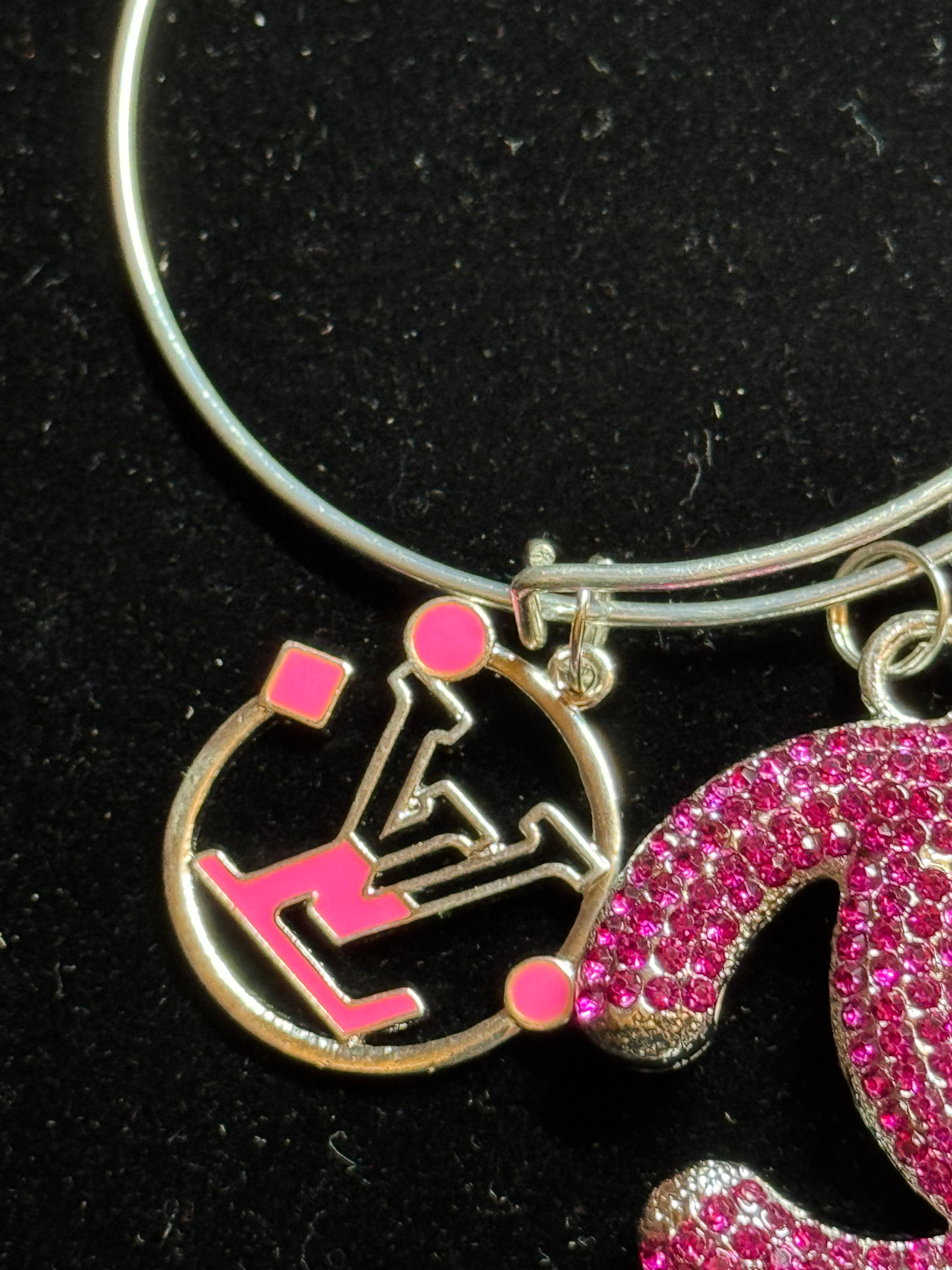 Hot Pink & Silver Charm Bangle