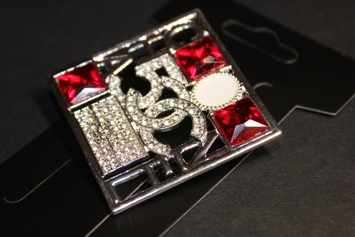 Red & Silver Pearl Rhinestone Brooch Pin