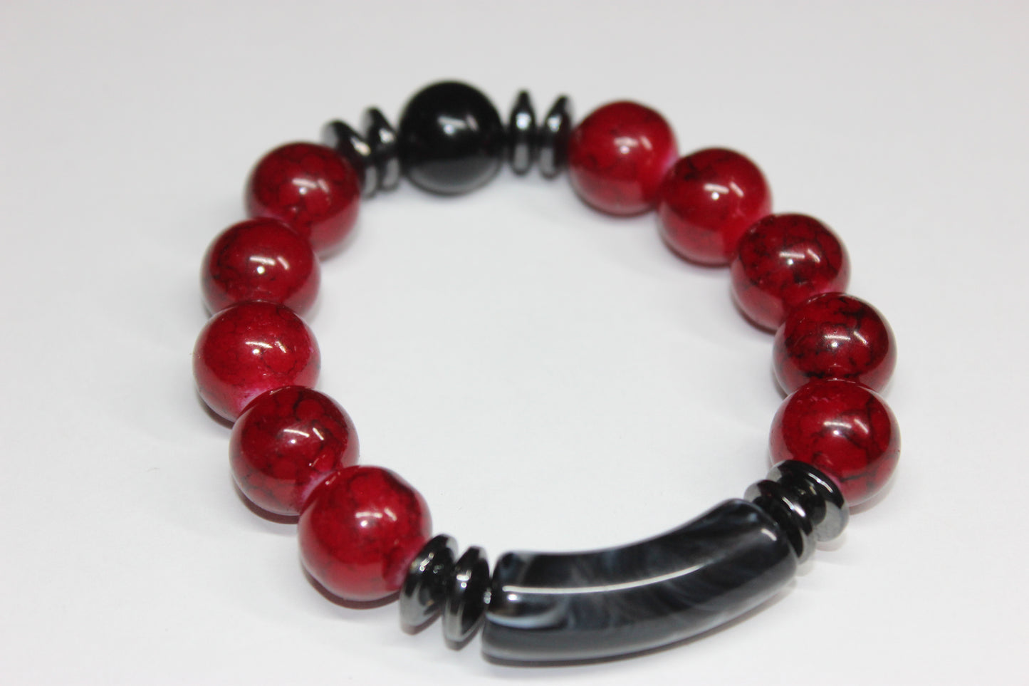 Red & Marble Black Beaded Bracelet