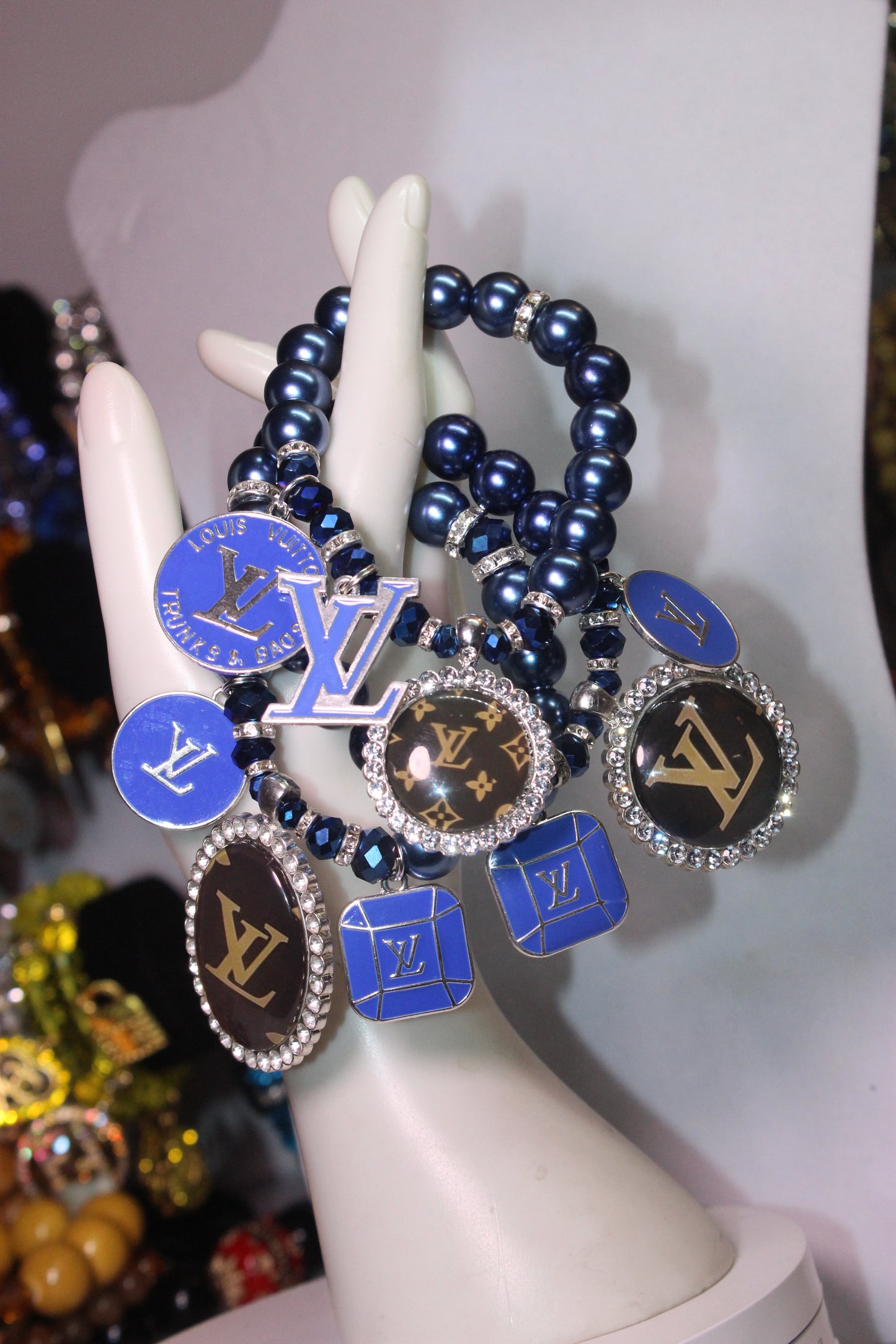 3 Piece Blue Pearl Charm Set