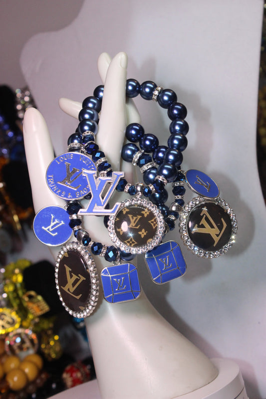 3 Piece Blue Pearl Charm Set