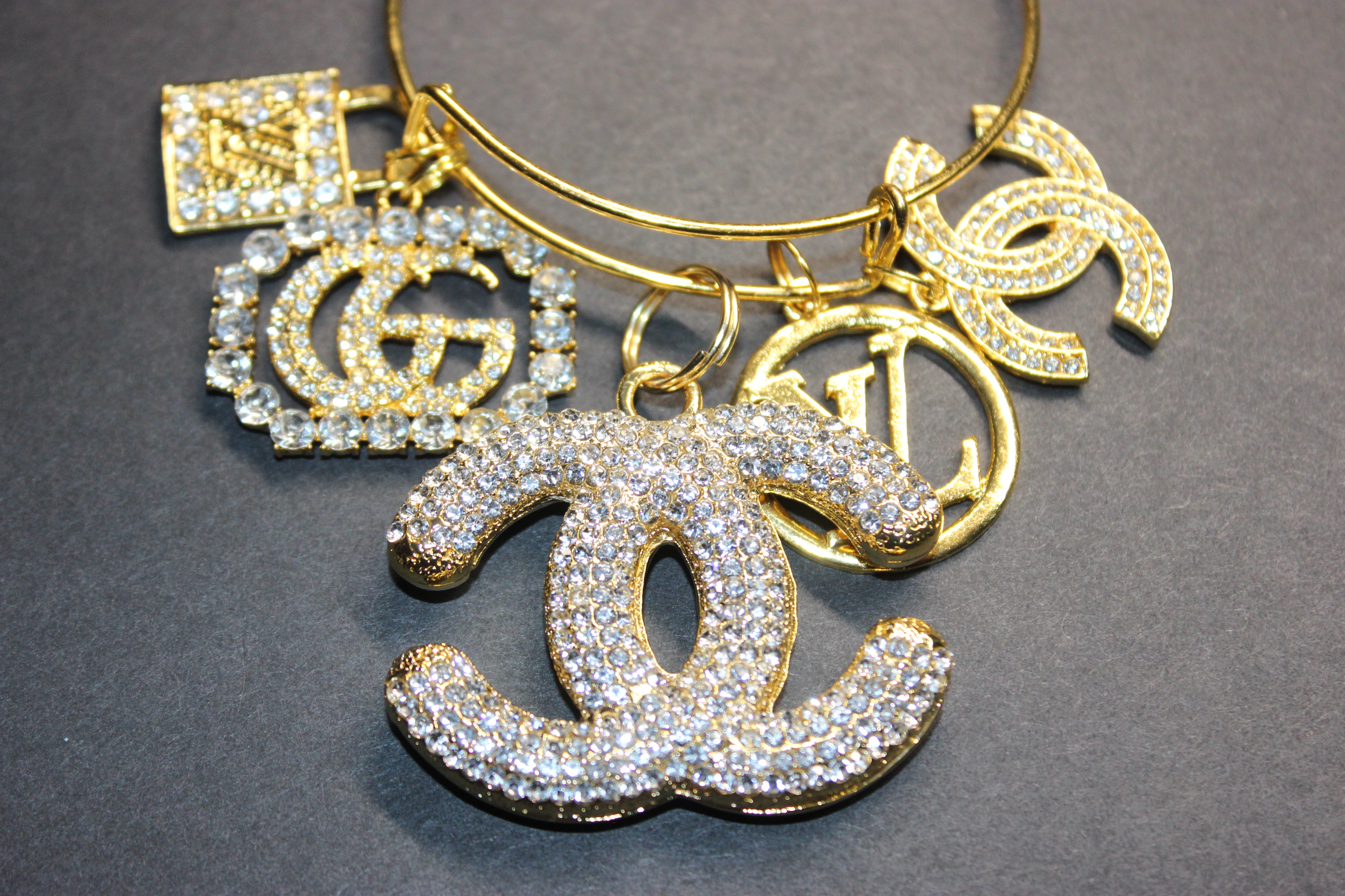 5 Charm Gold Bangle Bracelet