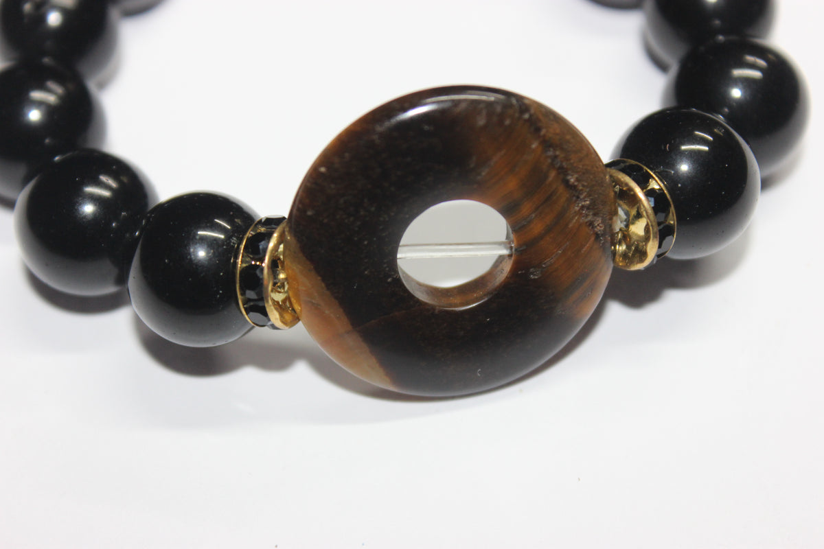 Black Gold & Tiger Eye Beaded Bracelet