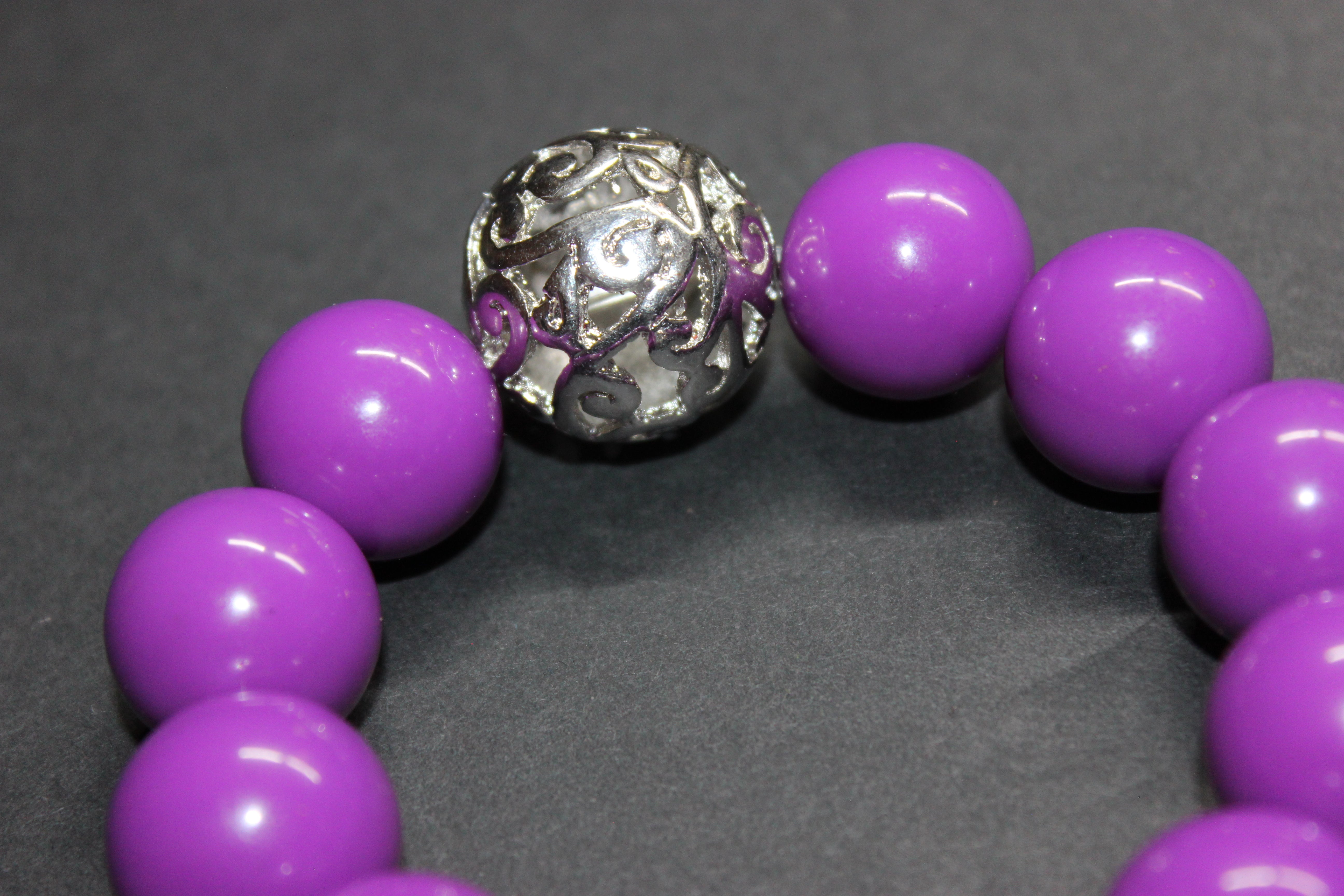 Plum/Purple w/ Silver Large Beaded Bracelet