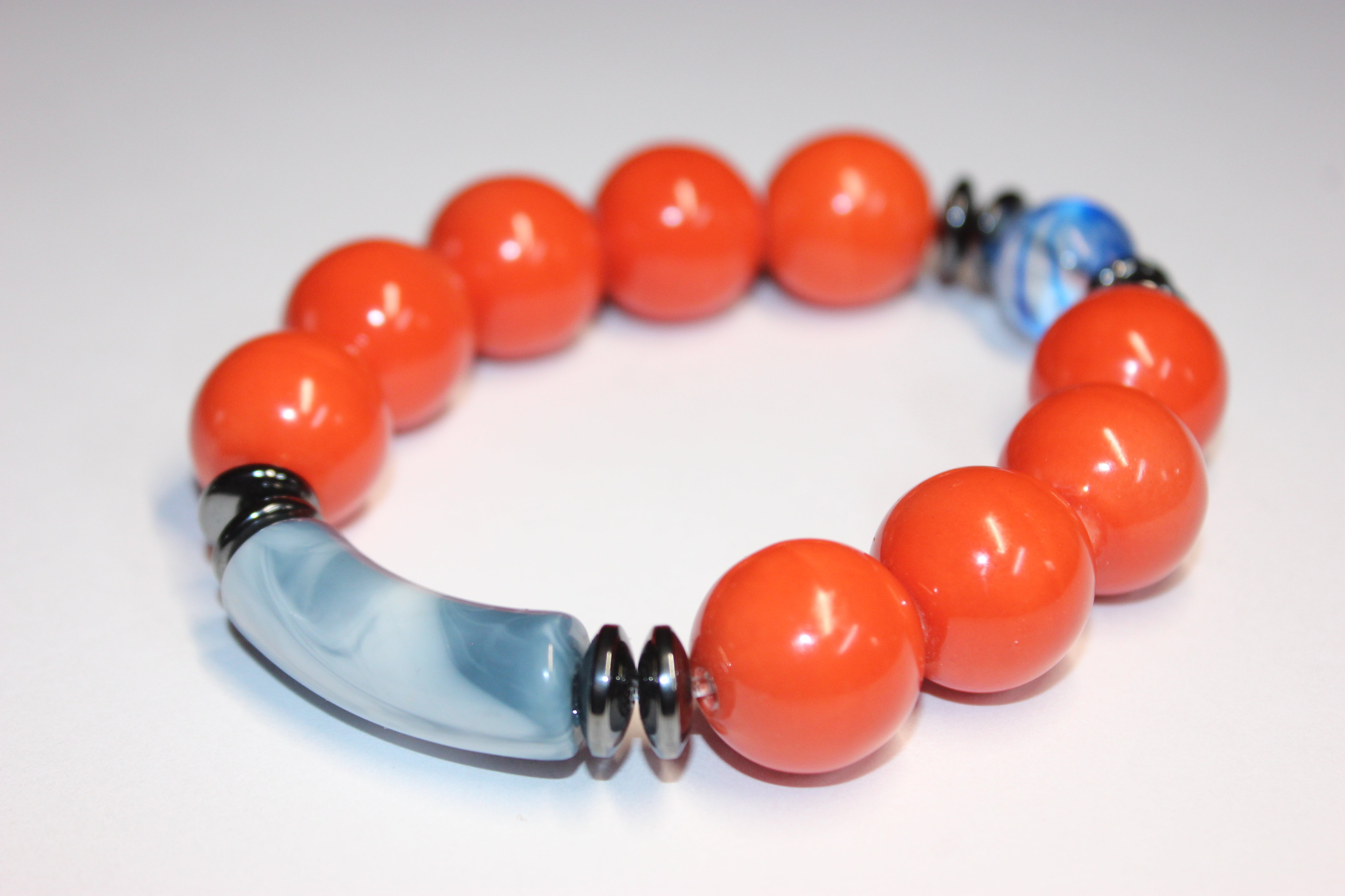 Orange & Blue Beaded Bracelet