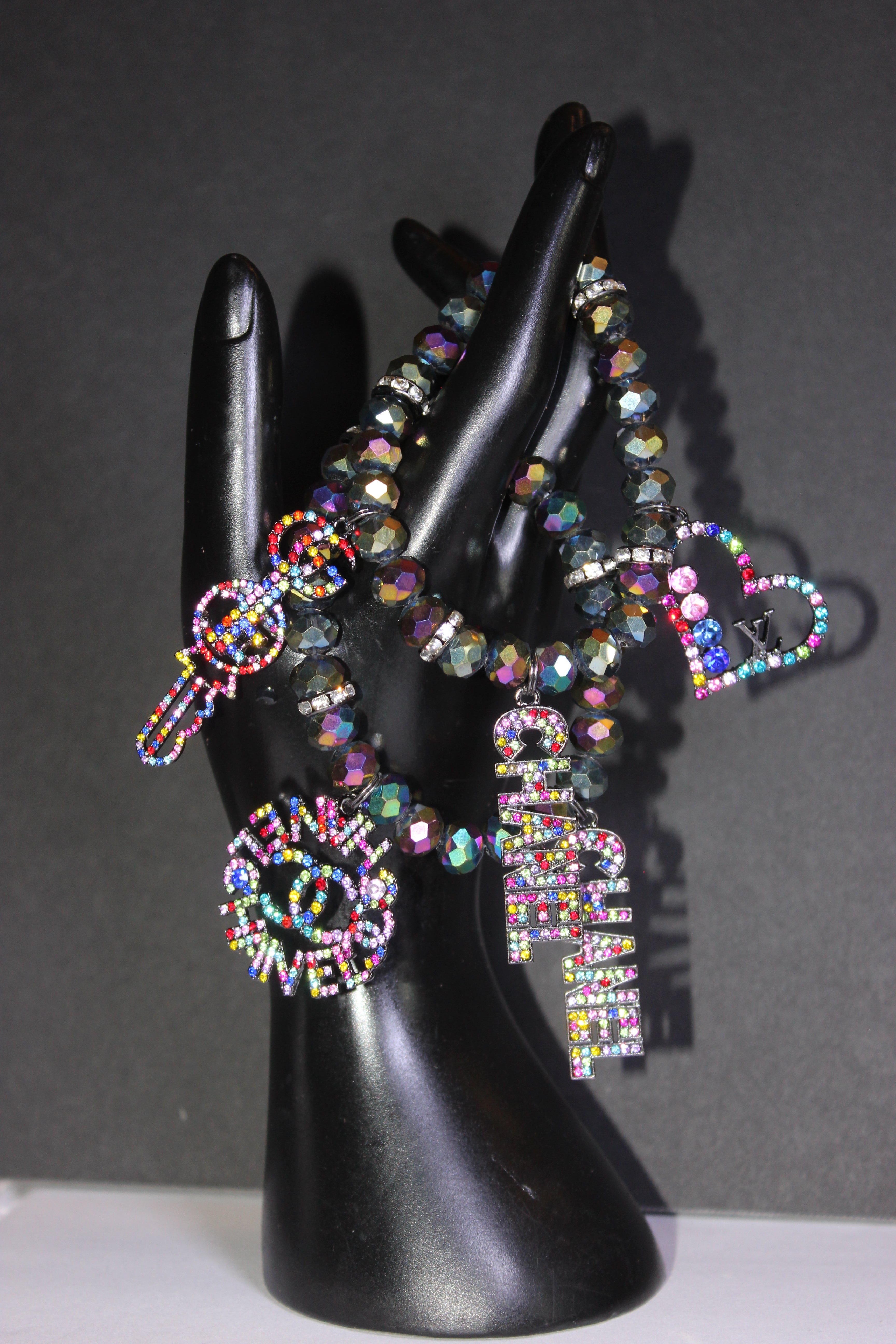 2 Piece Crystal Multicolored Charm Bracelet Set