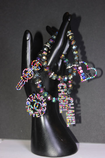 2 Piece Crystal Multicolored Charm Bracelet Set