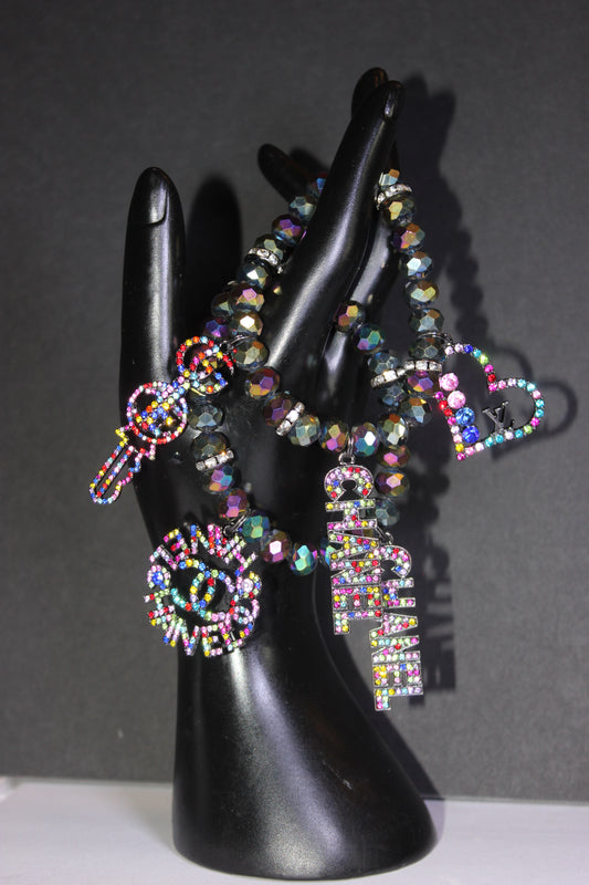 2 Piece Crystal Multicolored Charm Bracelet Set
