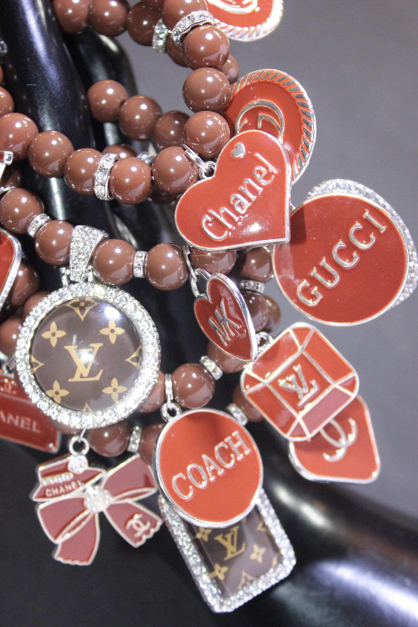 4 Piece Brown & Silver Luxury Beaded Charm Bracelet Set
