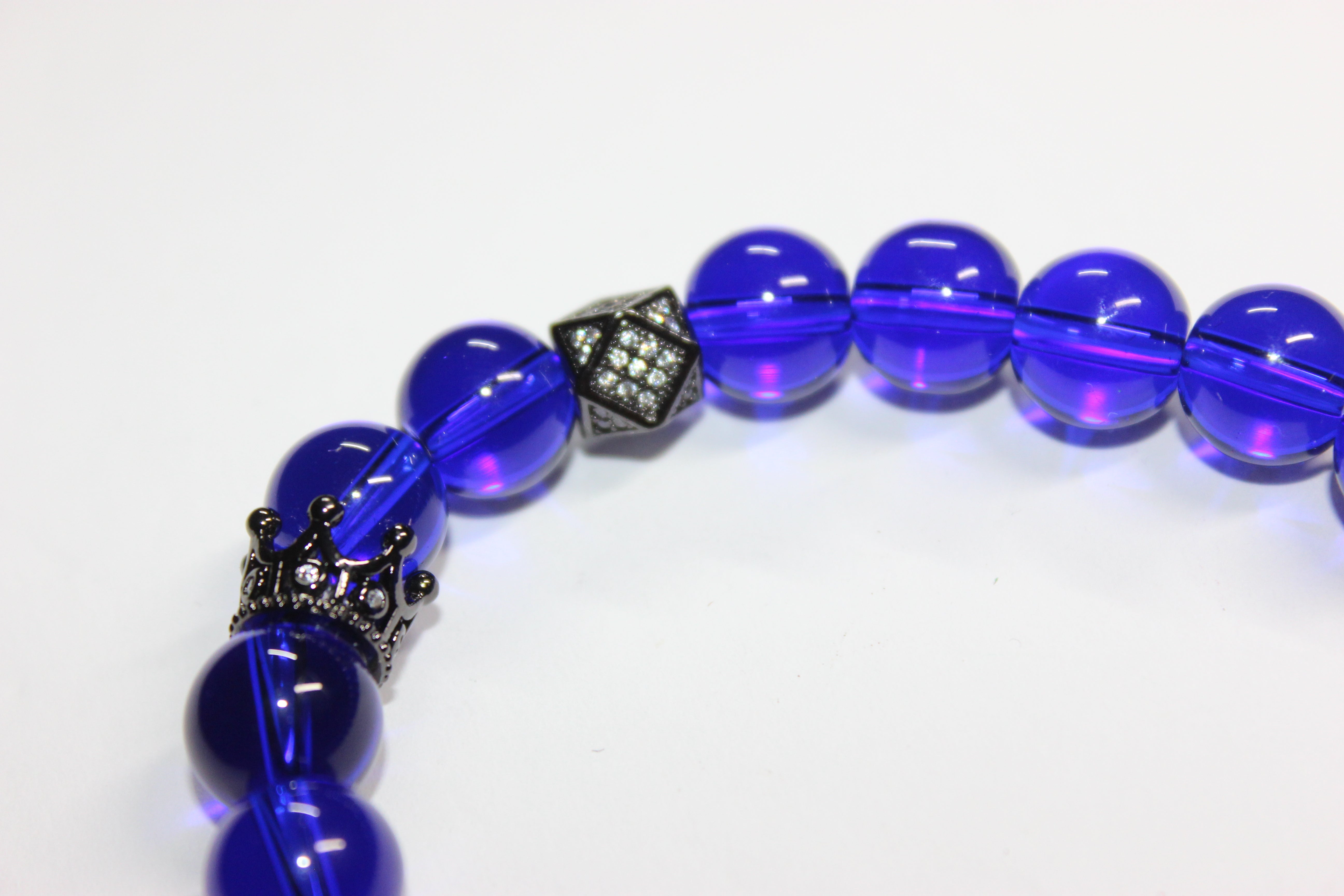 Blue & Black Beaded Bracelet w/ Crown