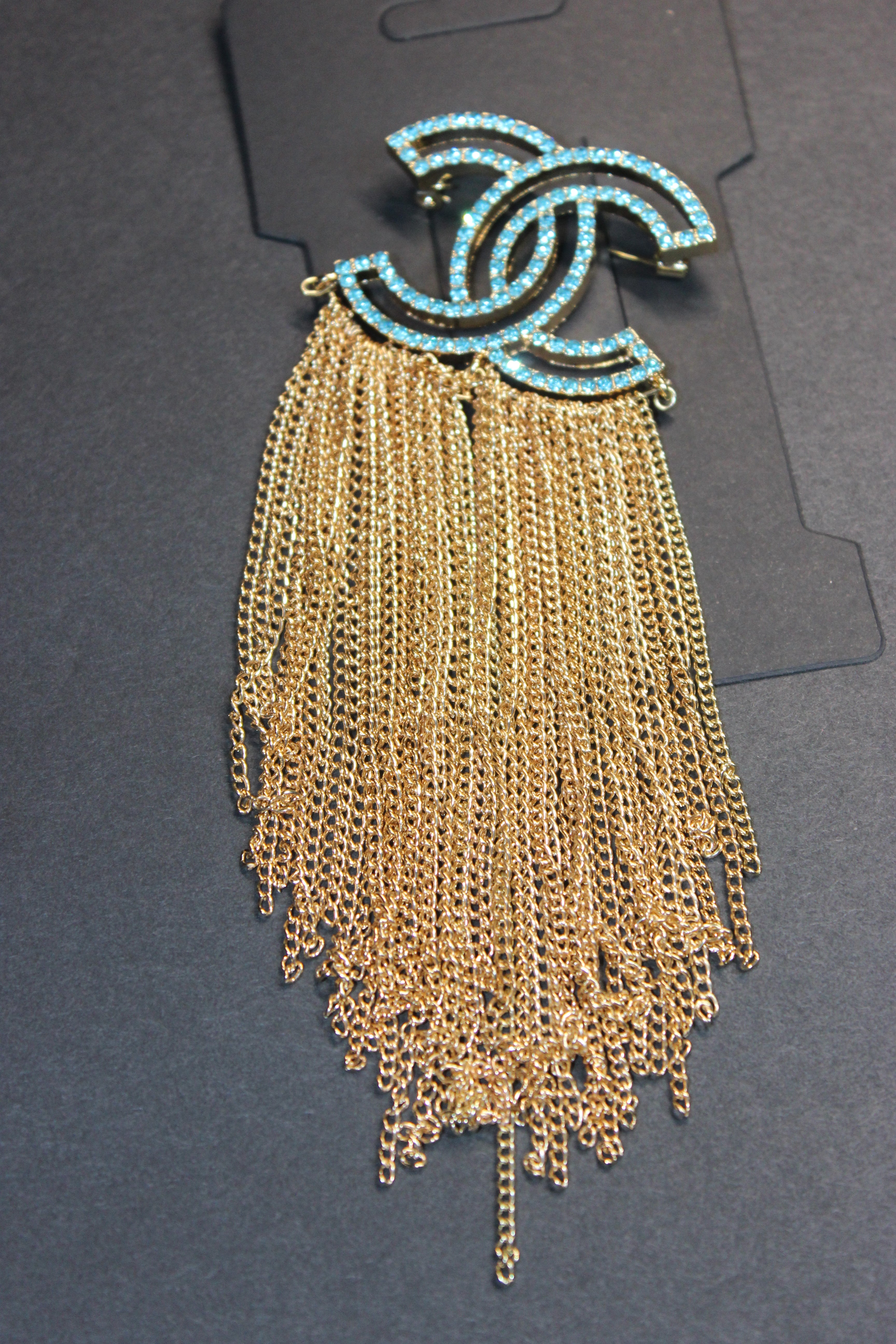 Aquamarine & Gold Chain Brooch Pin