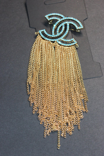 Aquamarine & Gold Chain Brooch Pin