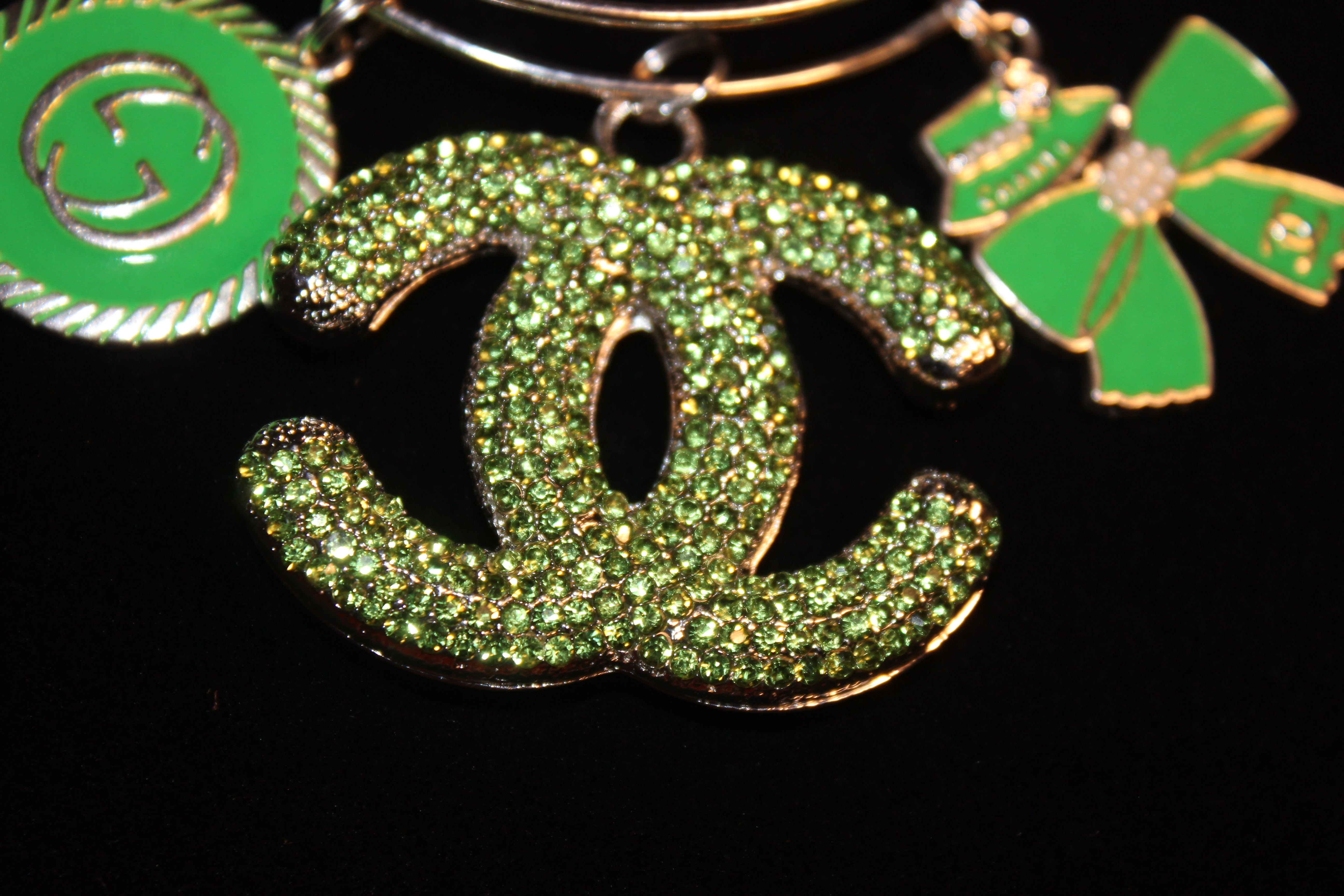 Green & Silver Charm Bangle