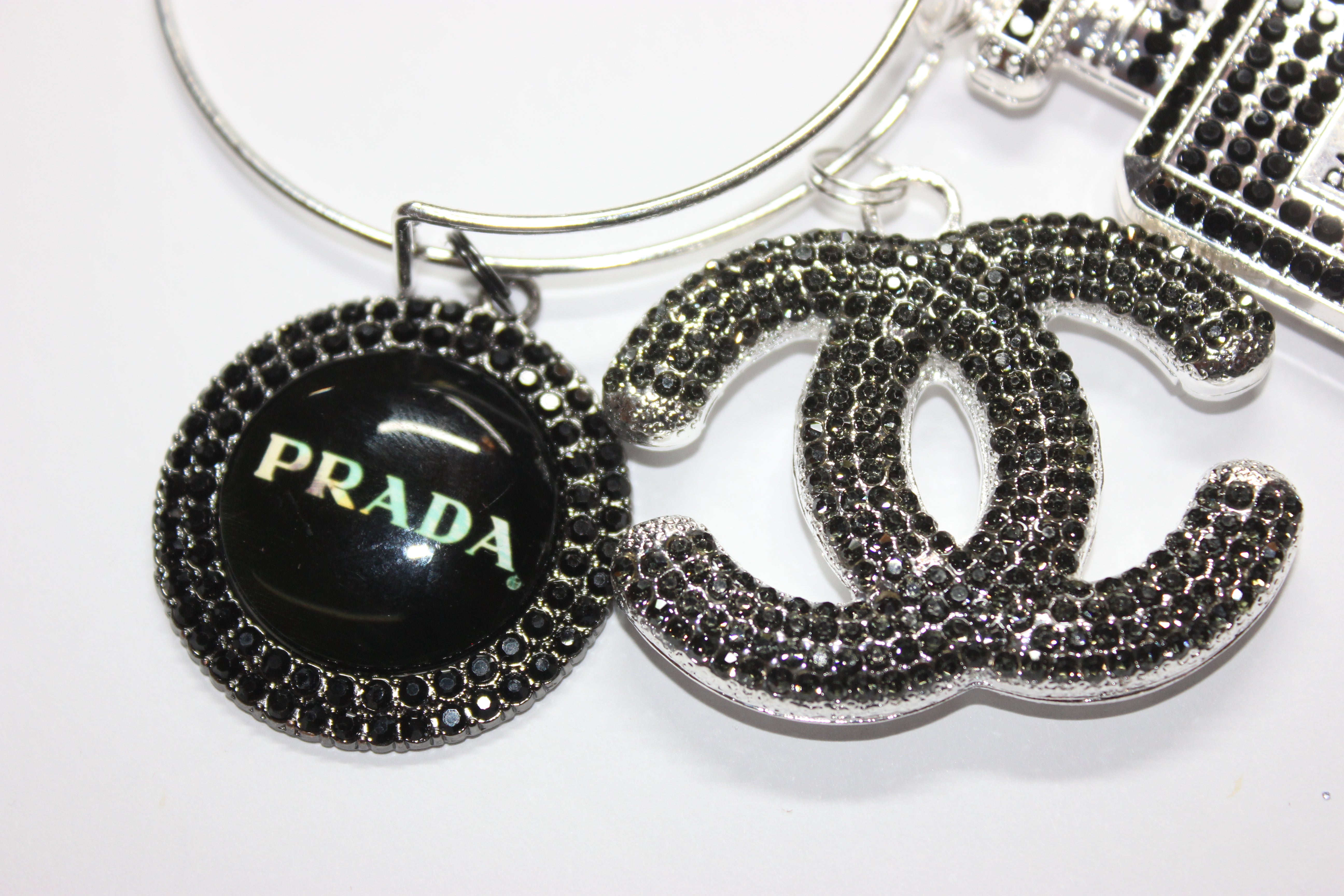Black & Silver Rhinestone Charm Bangle
