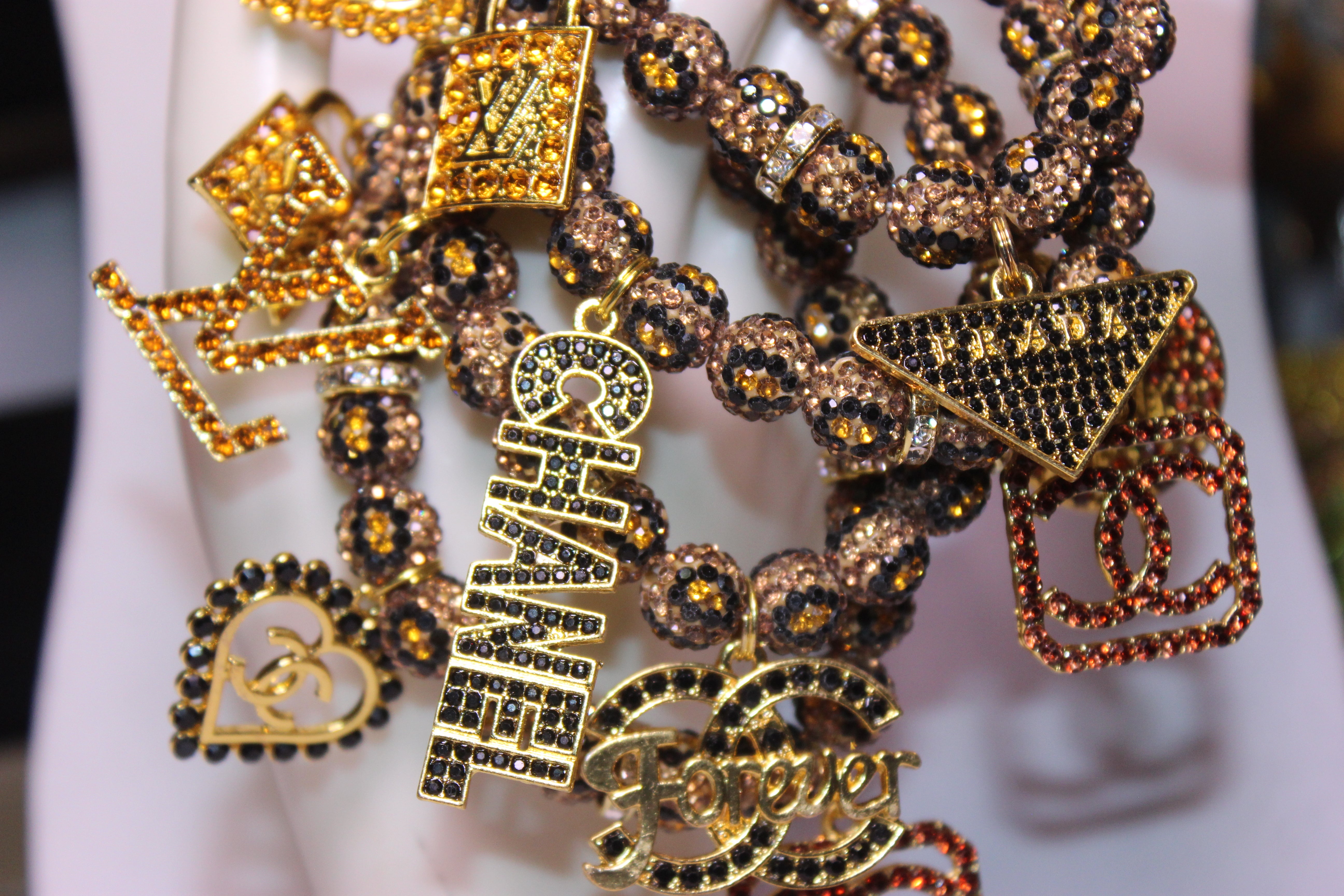 Animal Print 4 Piece Rhinestone Charm Bracelet Set Black/Brown/Gold/Topaz