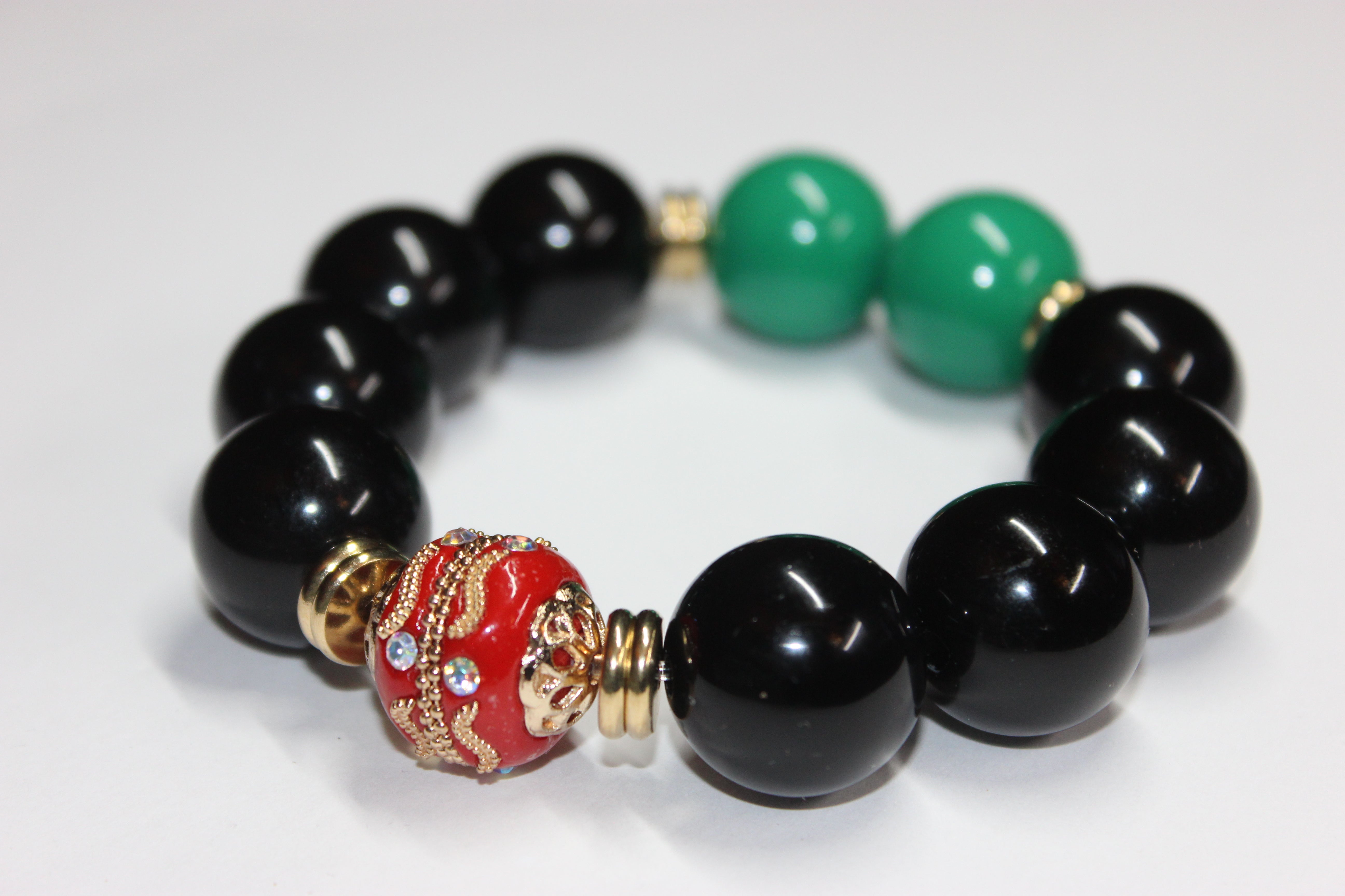 CBC Exclusive Large Beaded Bracelet- Black/Red/Green/Gold