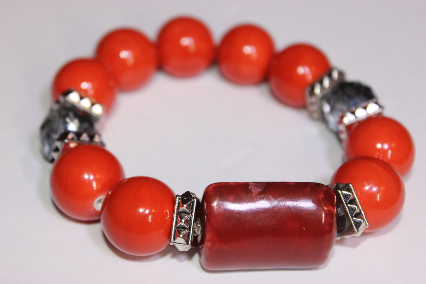 Shades Of Orange & Blue Gemstone Beaded Bracelet