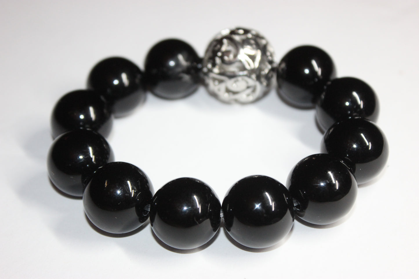 Large Black & Silver Beaded Bracelet