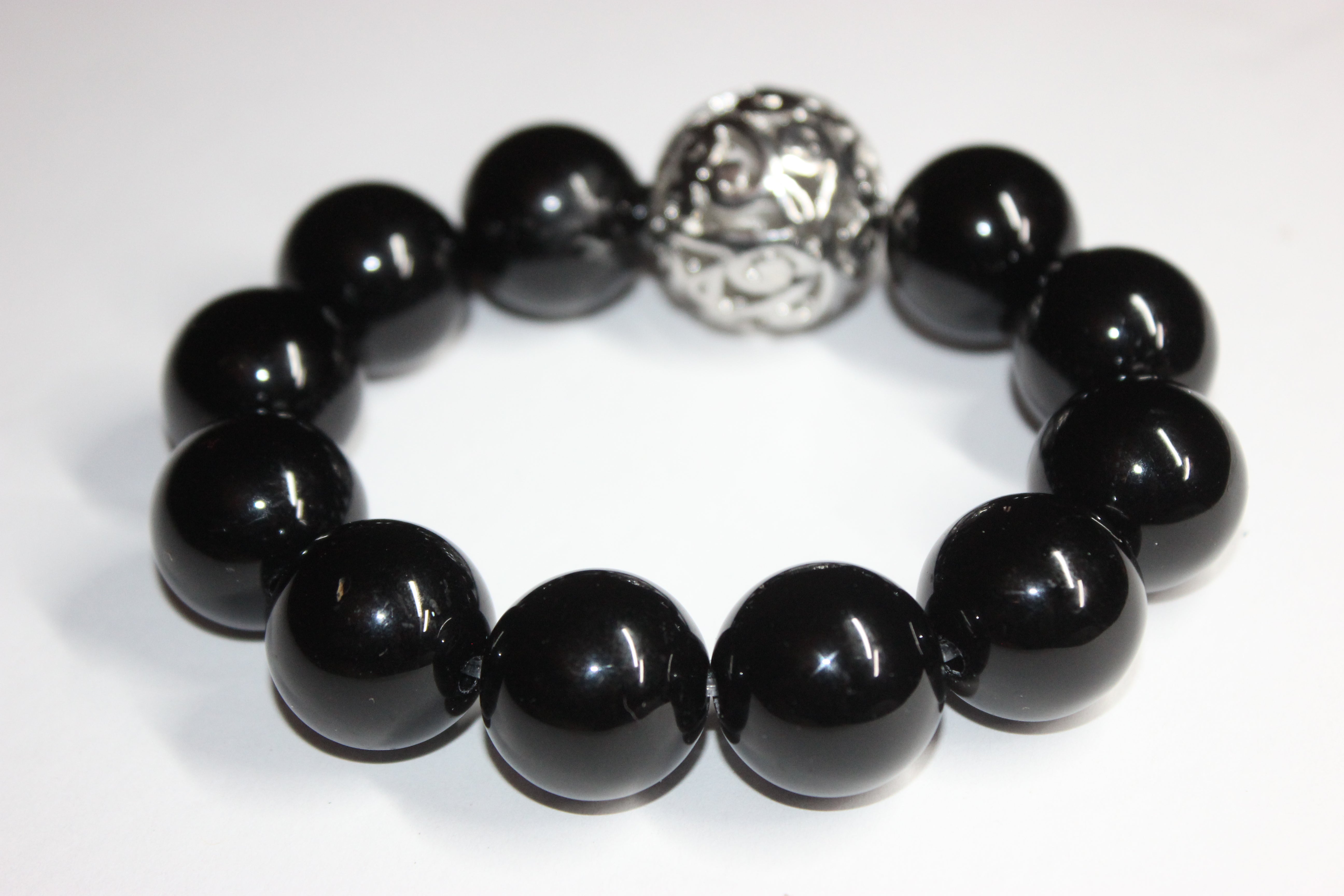 Large Black & Silver Beaded Bracelet