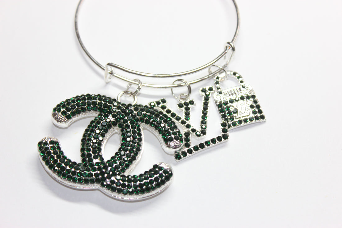 Hunter Green & Silver Charm Bangle