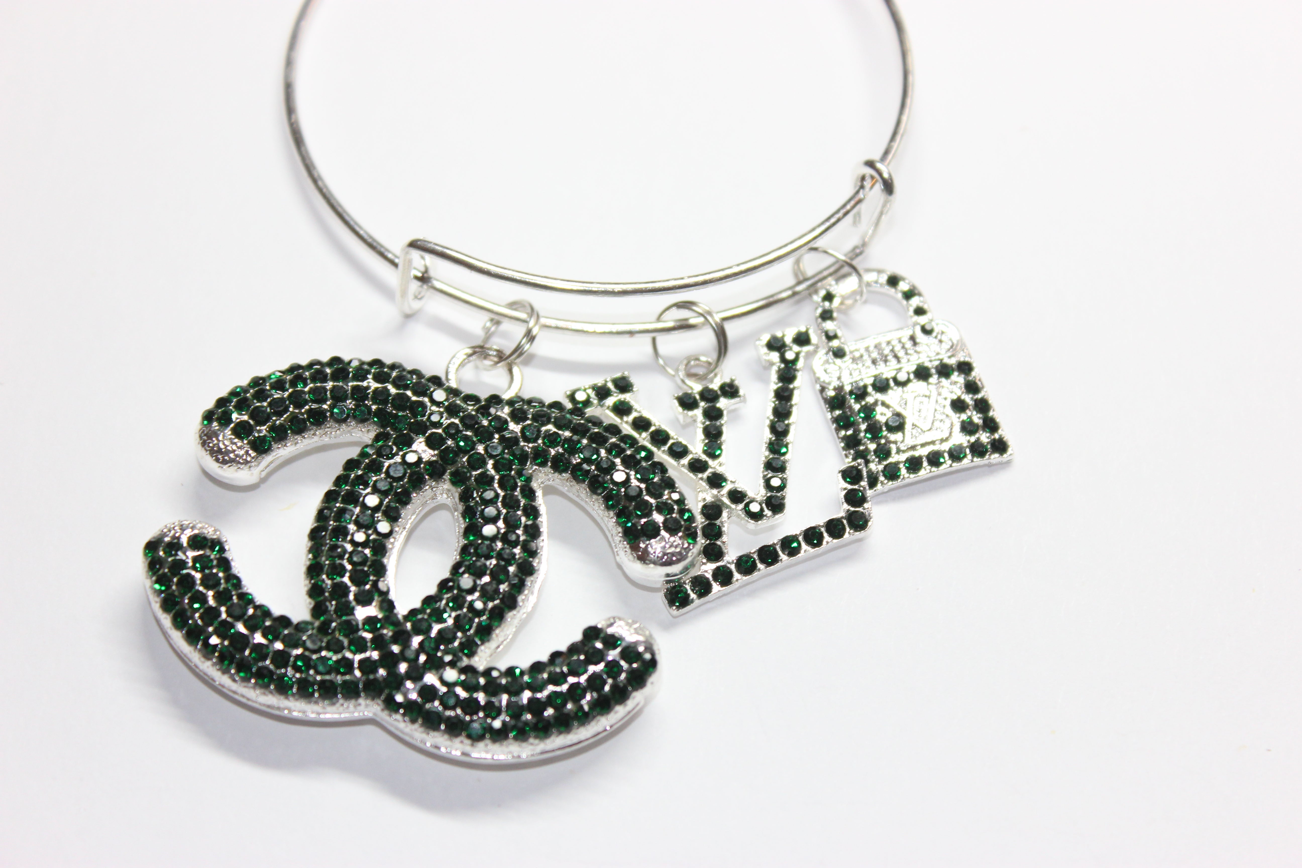 Hunter Green & Silver Charm Bangle