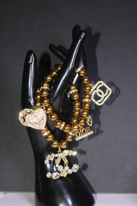 2 Piece Gold Charm Bracelet Set