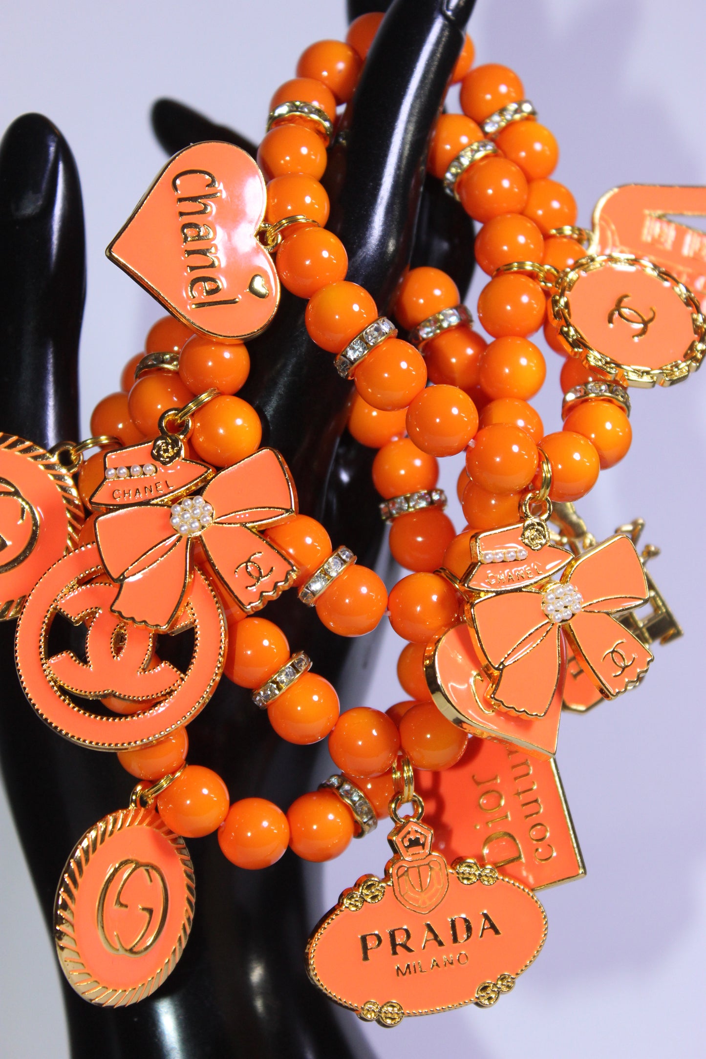 4 Piece Orange & Gold Beaded Charm Bracelet Set