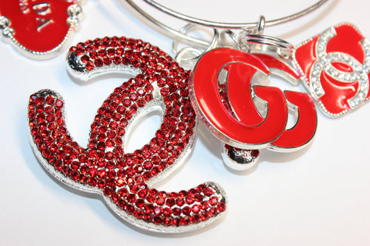 4 Charm Red & Silver Charm Bangle