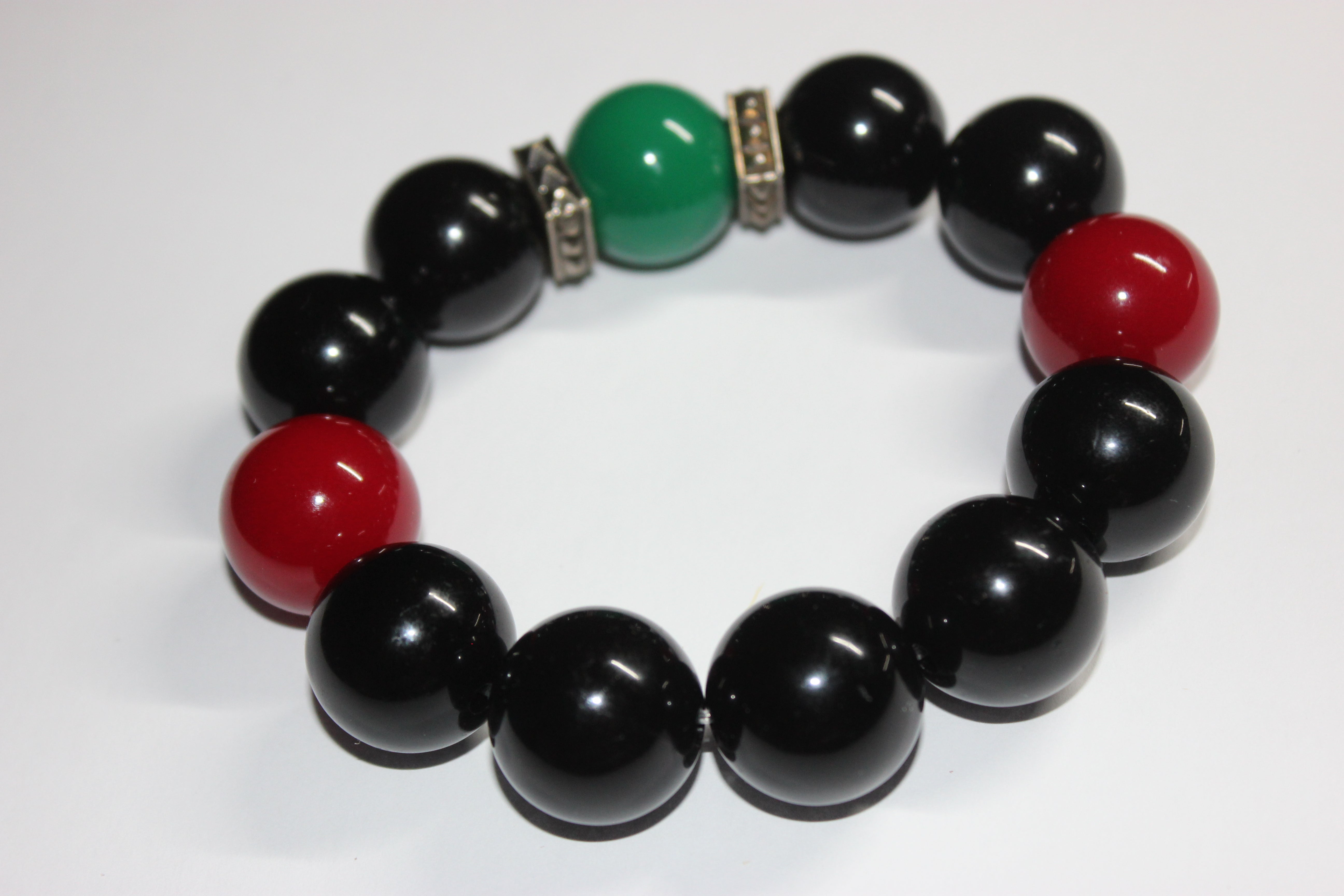 Black Red & Green Large Beaded Bracelet