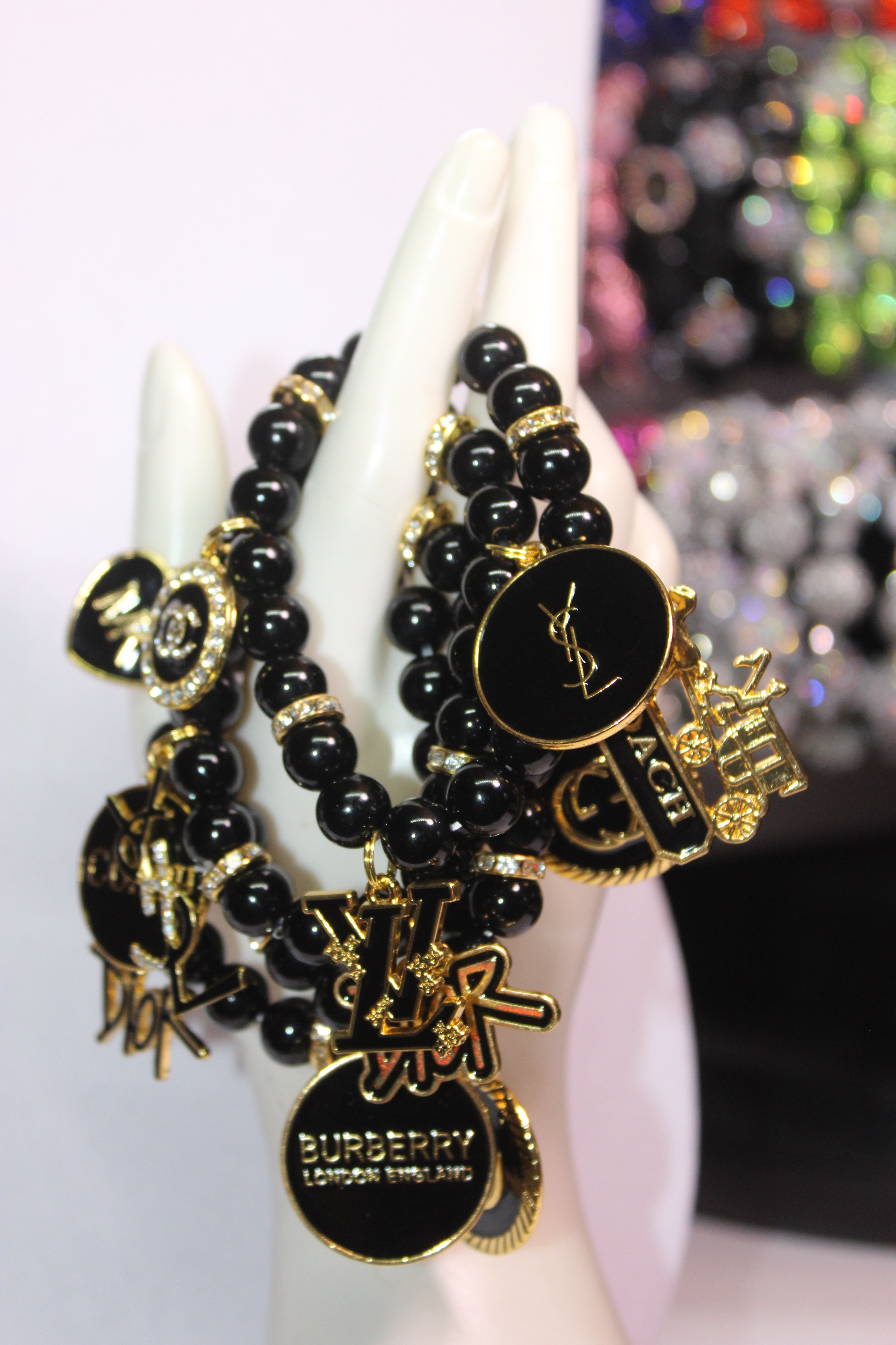 Black & Gold 4 Piece Charm Bracelet Set
