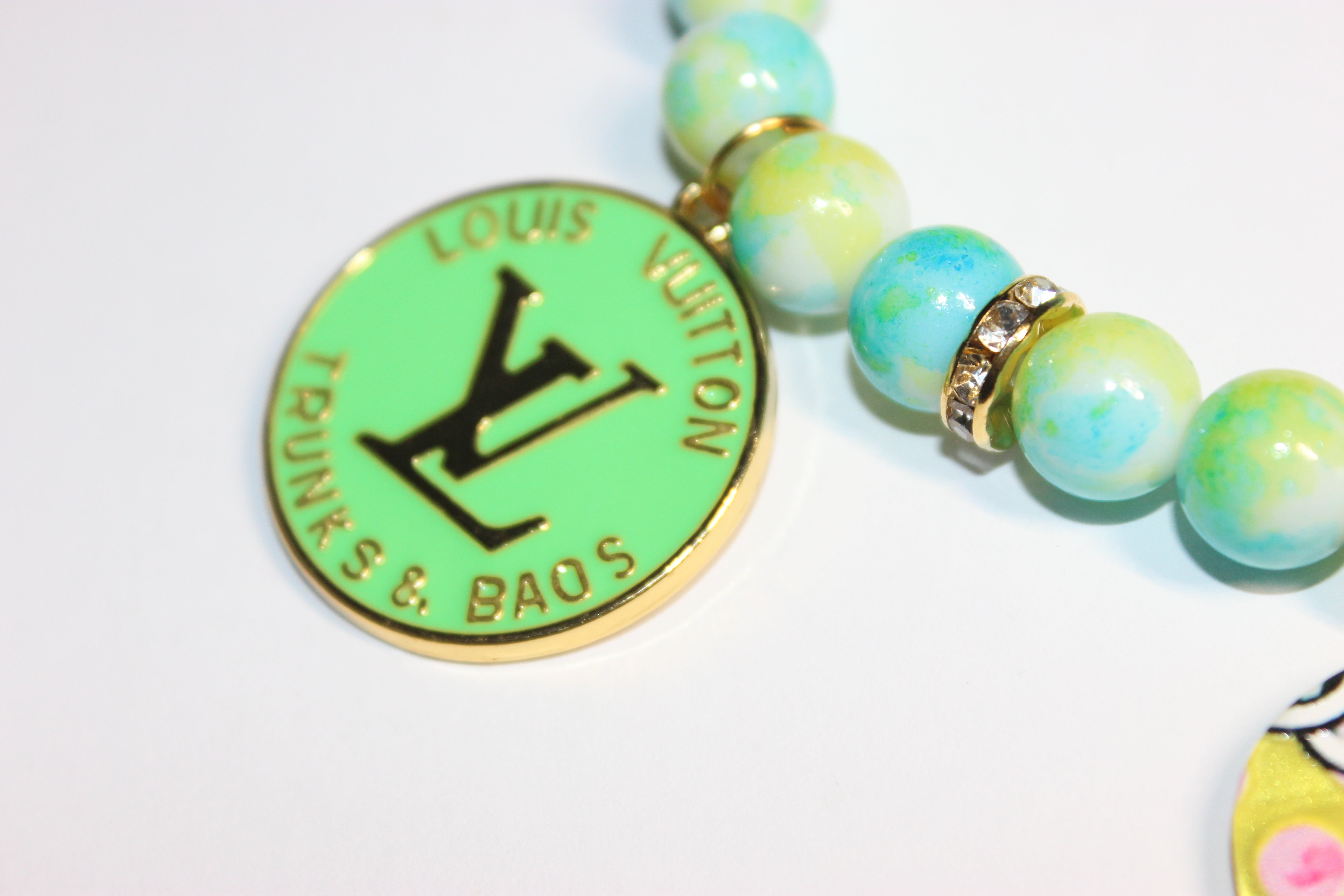 Yellow Green & Aquamarine w/ Gold Charm Bracelet (1)