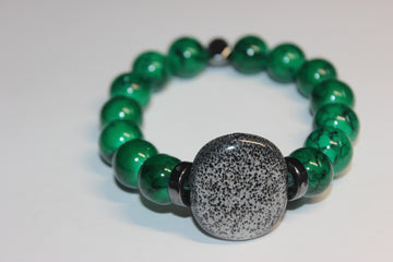Shades Of Green w/ Grey Gemstone BOBCAT Beaded Bracelet