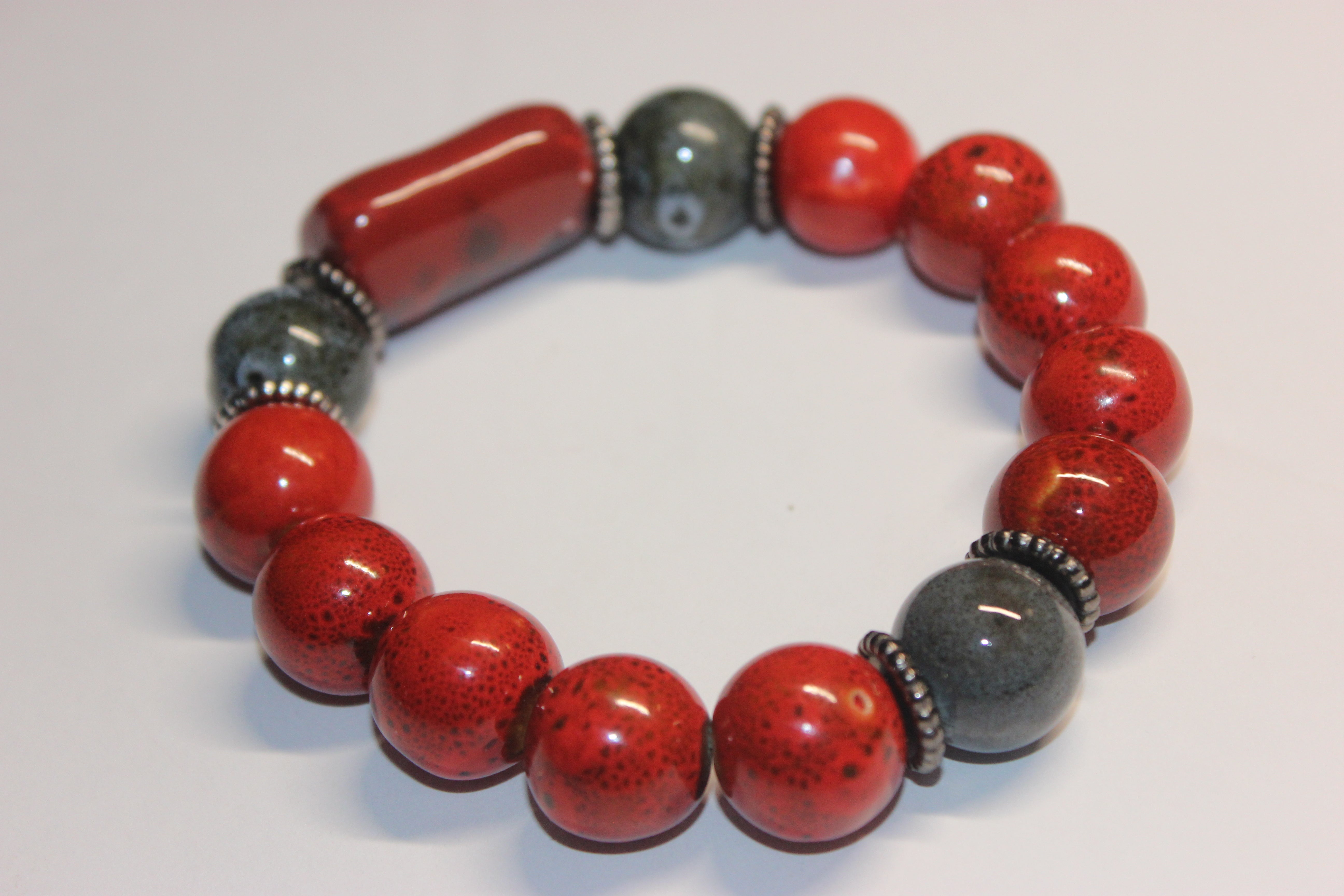 Rust Orange & Grey Gemstone Bracelet