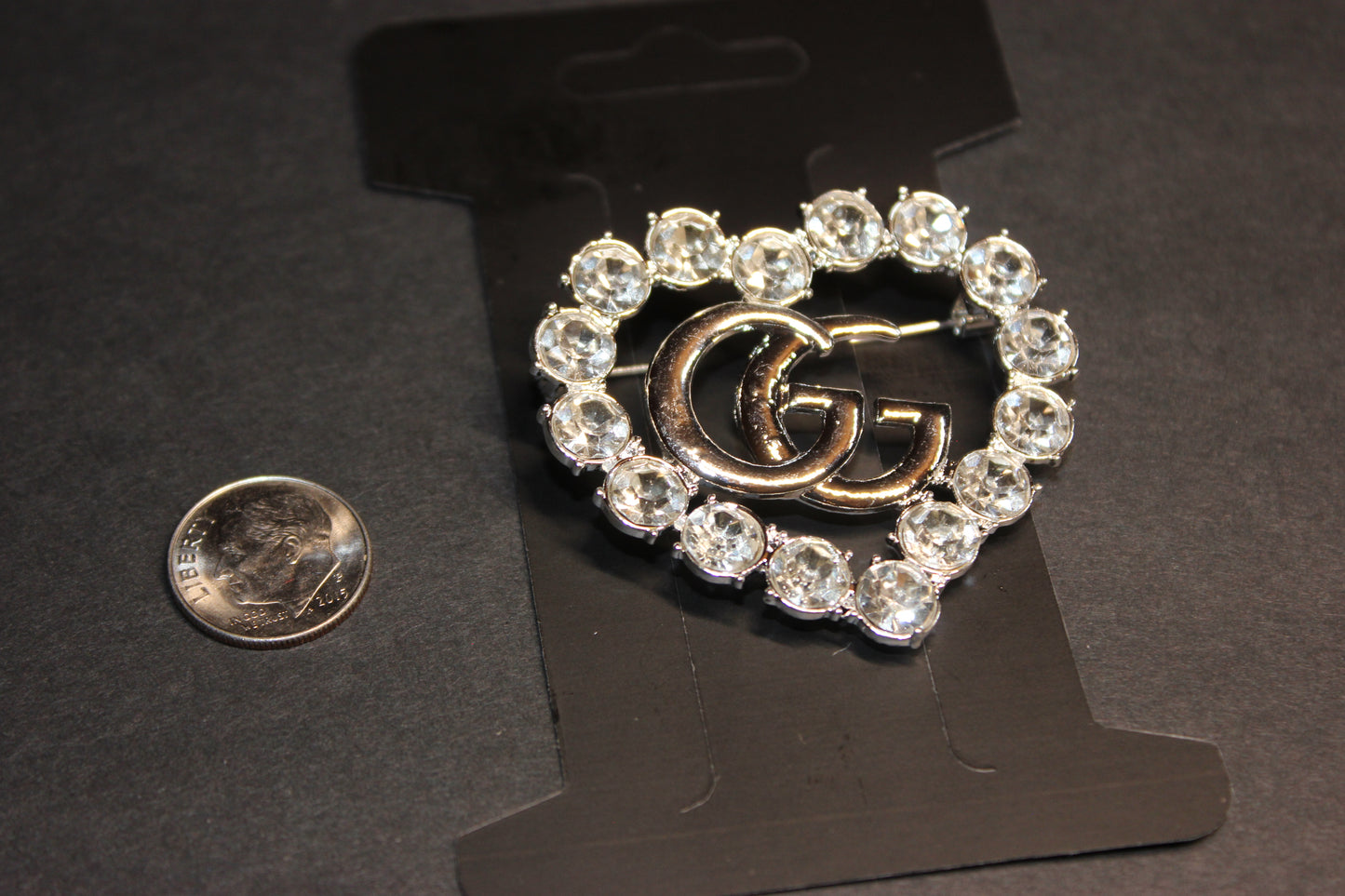Rhinestone & Silver Heart Brooch Pin