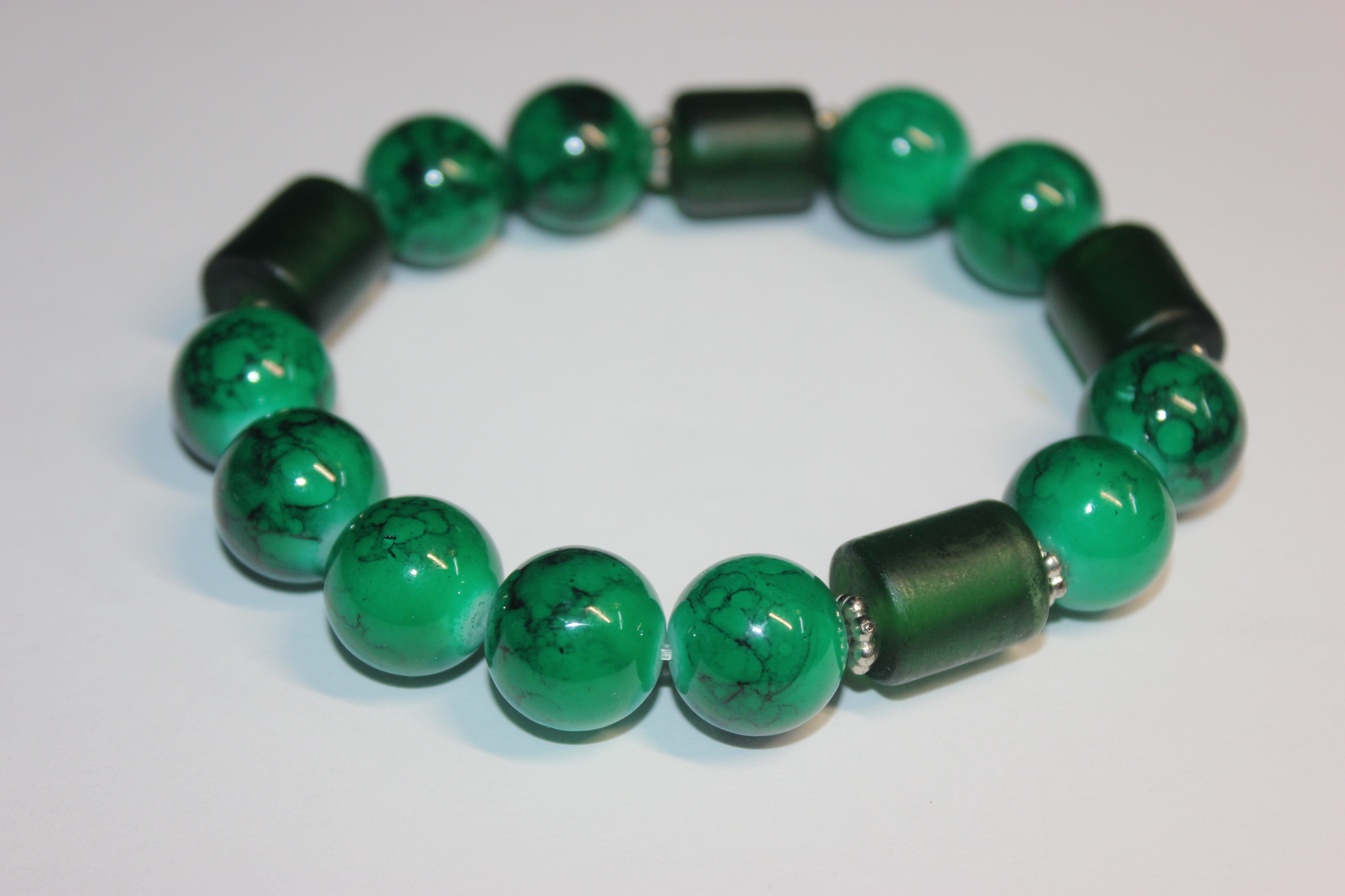 Shades Of Green w/ Silver BOBCAT Beaded Bracelet