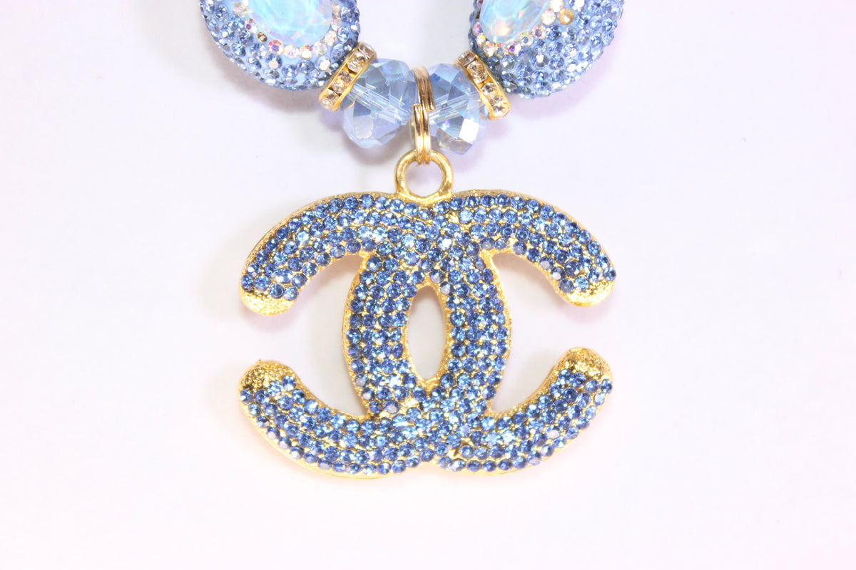 Light Blue Rhinestone Charm Necklace & Earrings Set