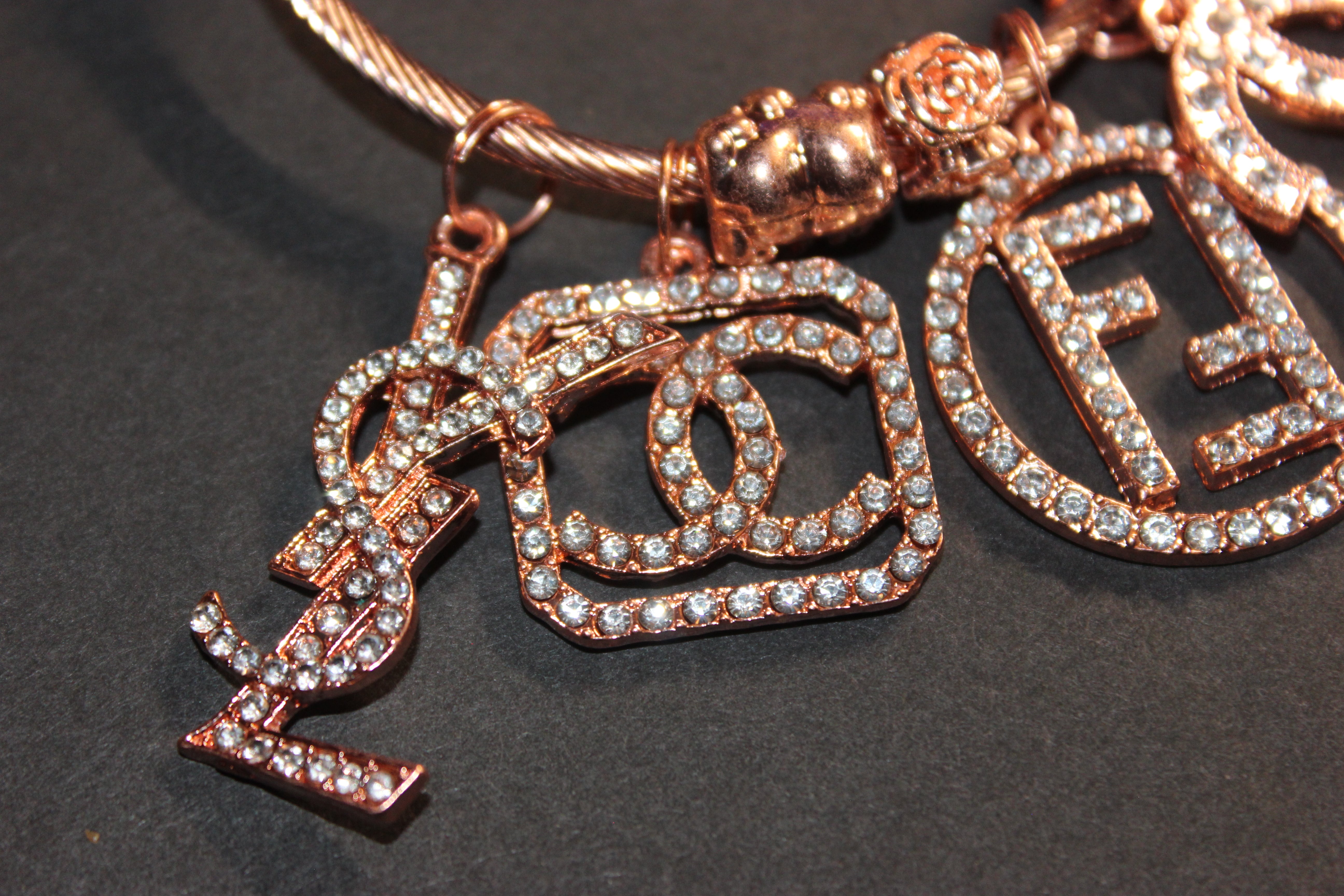 Luxury Rose Gold 4 Charm Bangle Bracelet