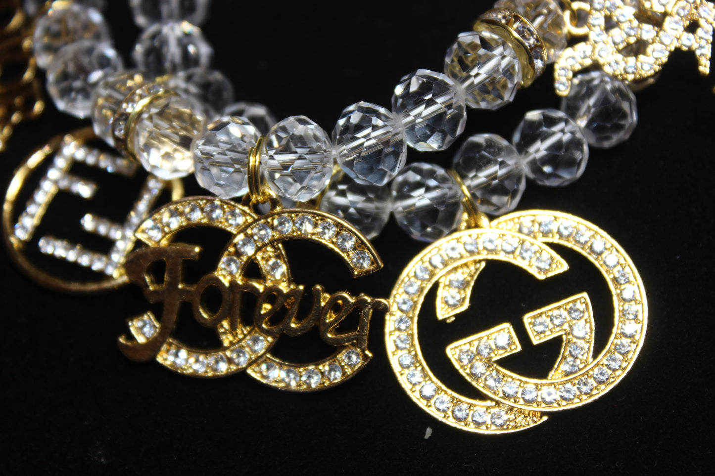 2 Piece Clear & Gold Crystal Charm Bracelet Set