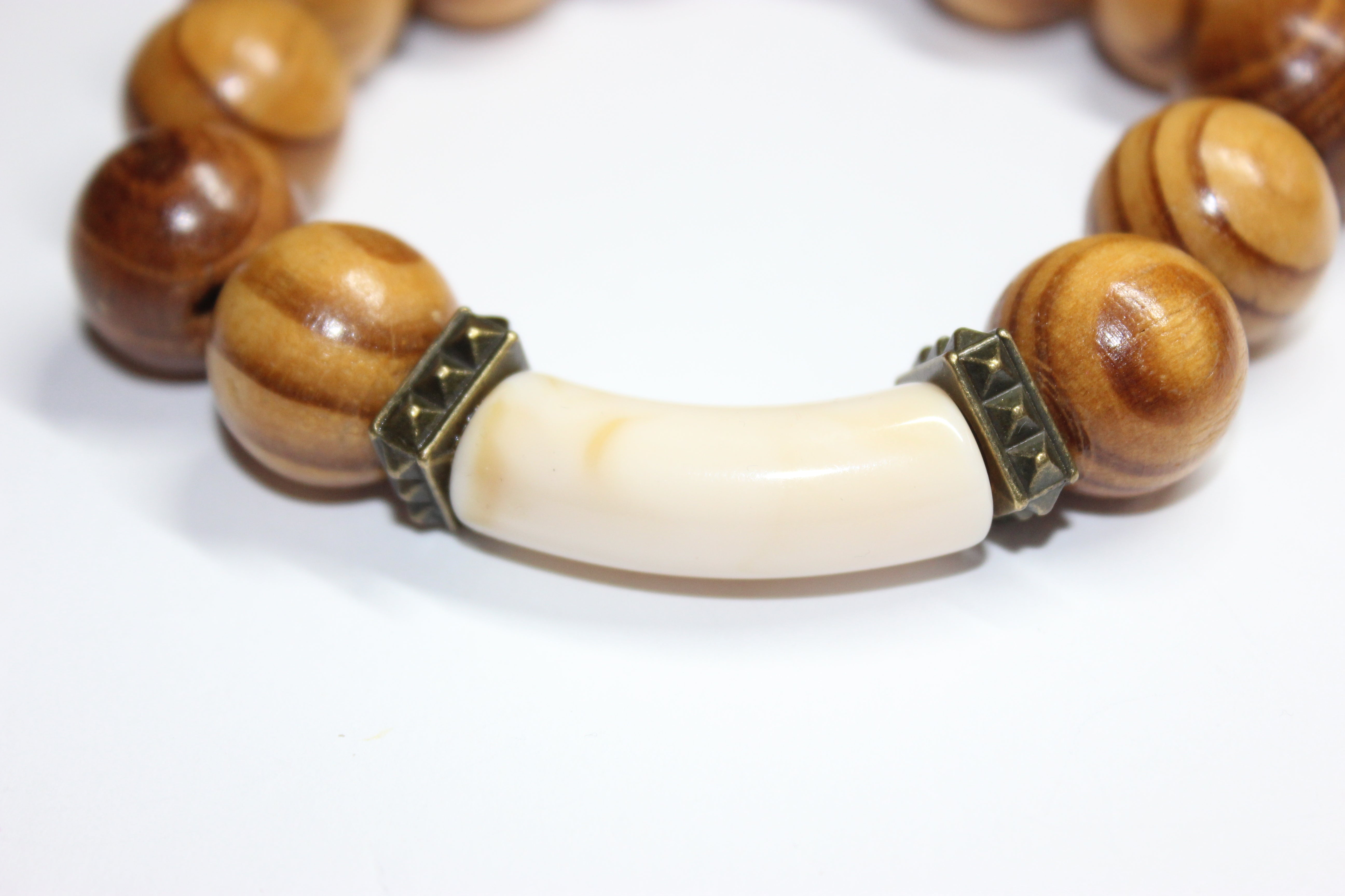 Tan & Wood Beaded Bracelet