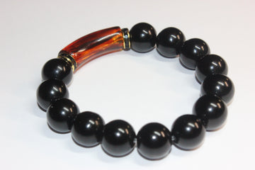 Black & Topaz/Gold Beaded Bracelet