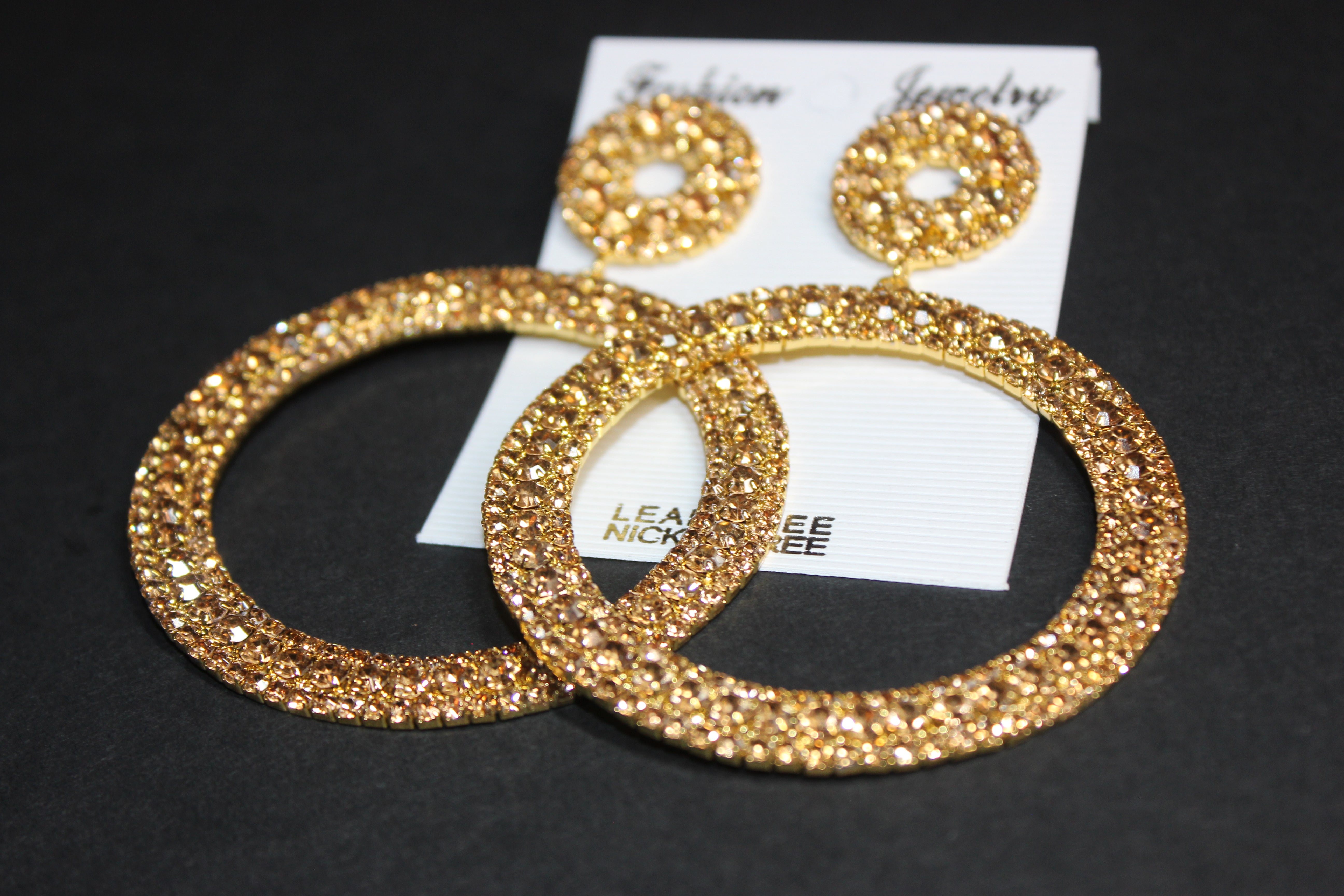 Champagne Rhinestone Hoop Earrings