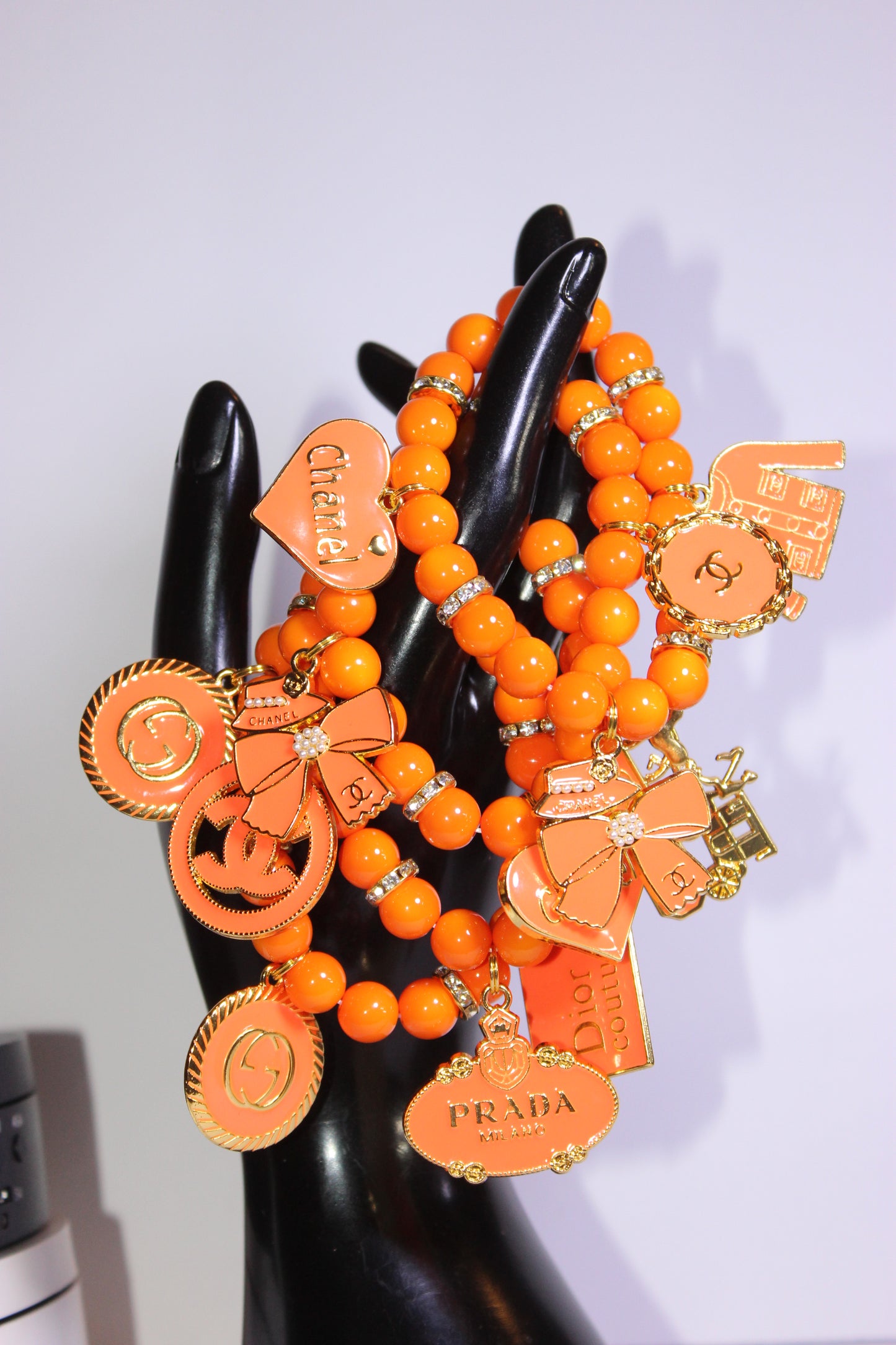 4 Piece Orange & Gold Beaded Charm Bracelet Set