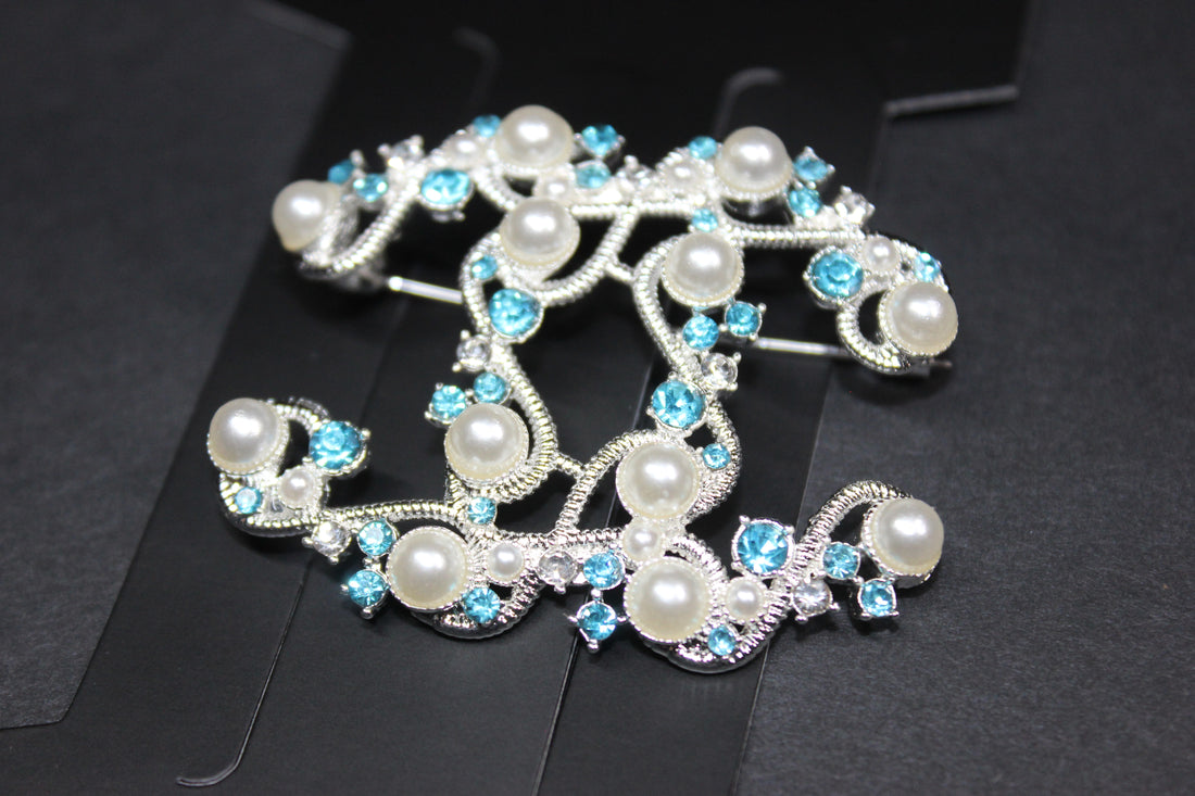 Pearl & Turquoise w/ Silver Brooch Pin