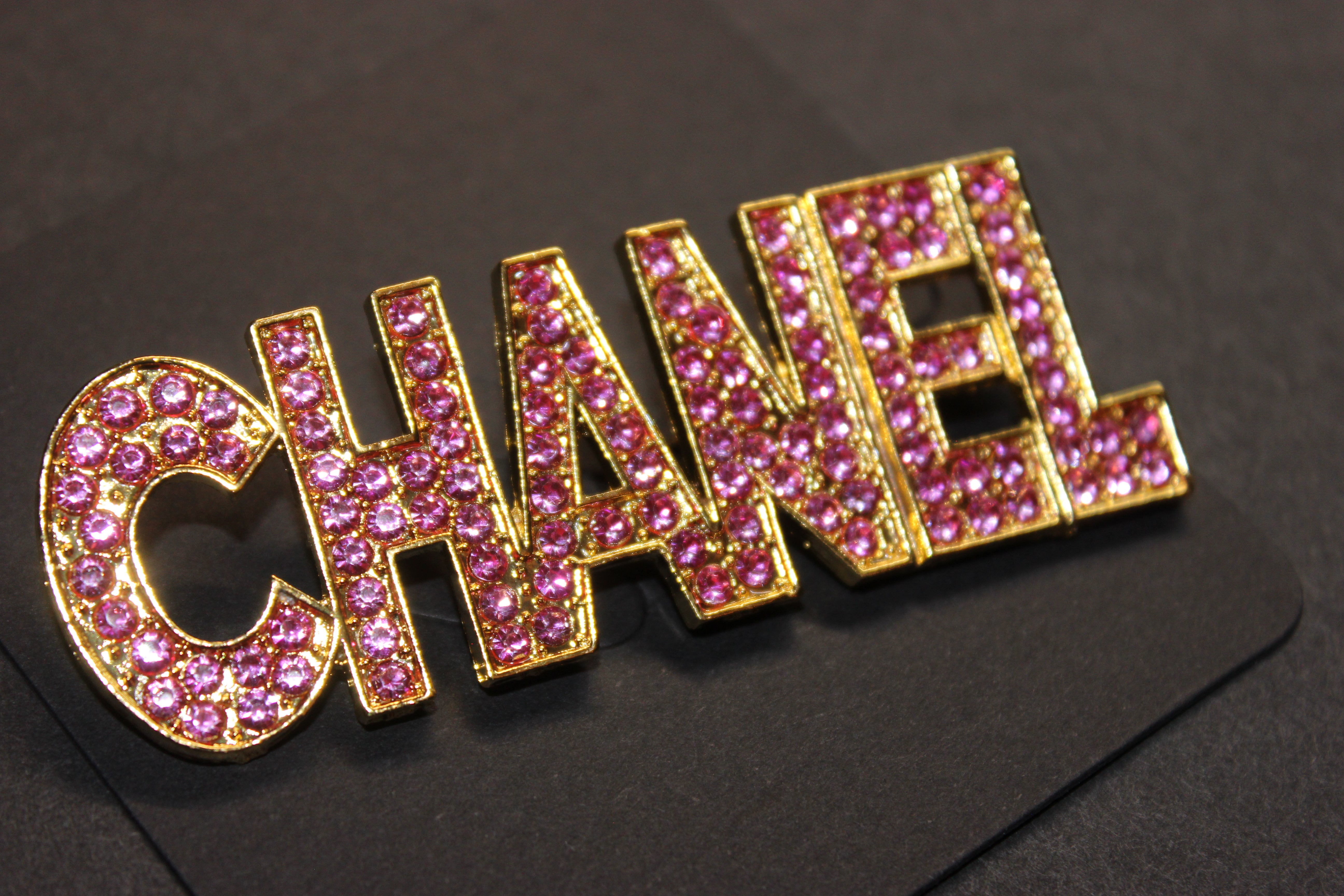Light Pink & Gold Rhinestone Brooch Pin