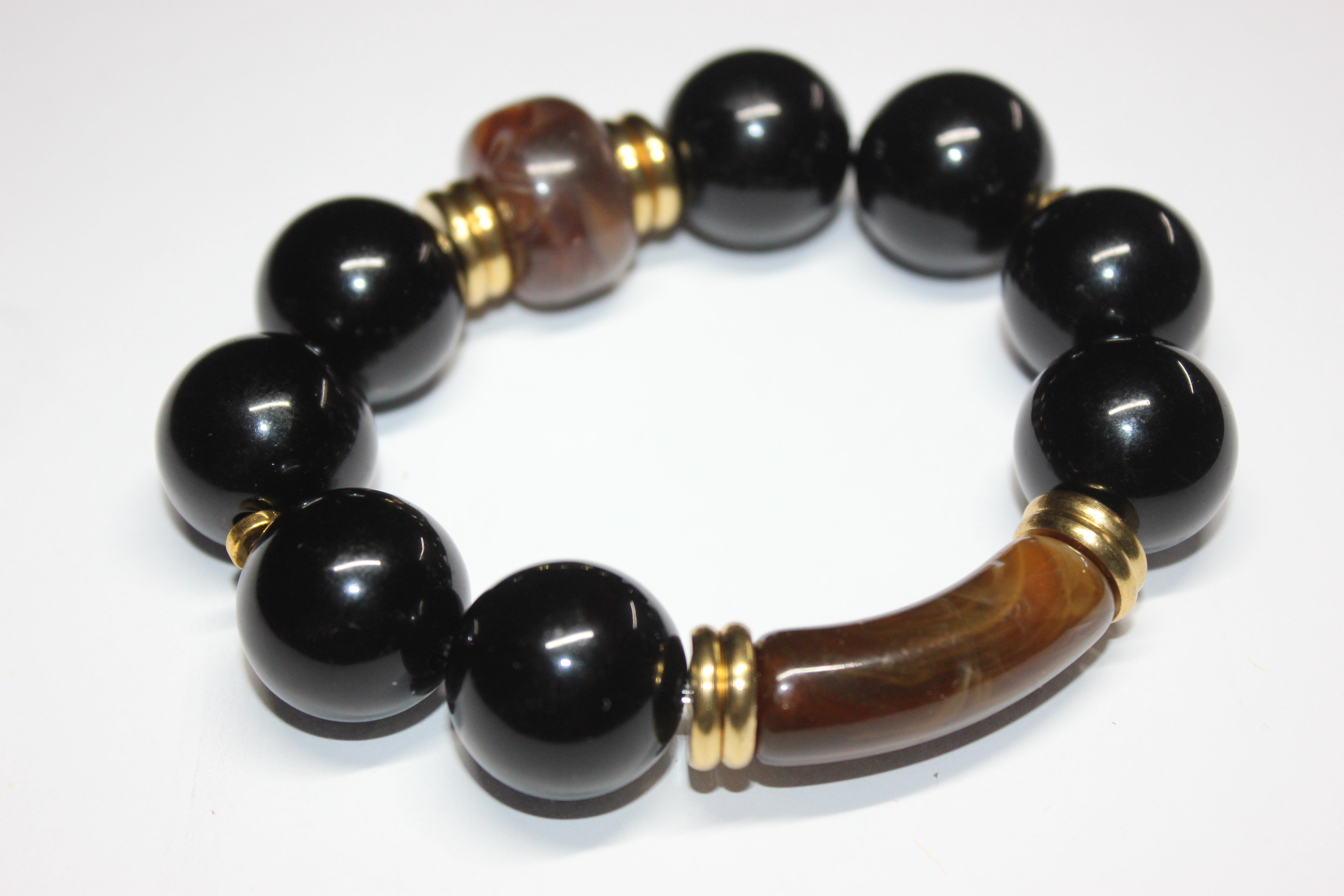 Black & Brown W/ Gold Large Beaded Bracelet