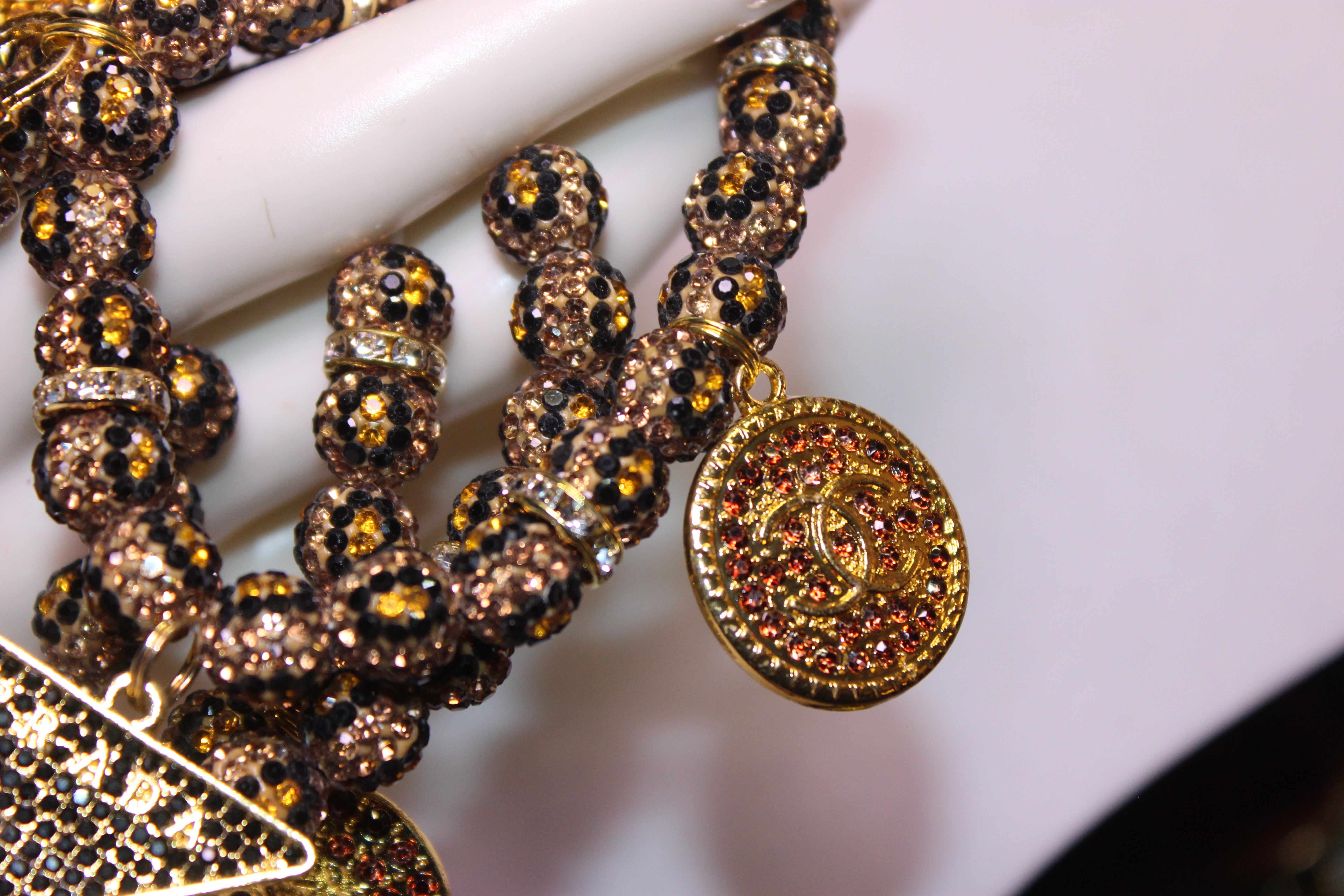 Animal Print 4 Piece Rhinestone Charm Bracelet Set Black/Brown/Gold/Topaz