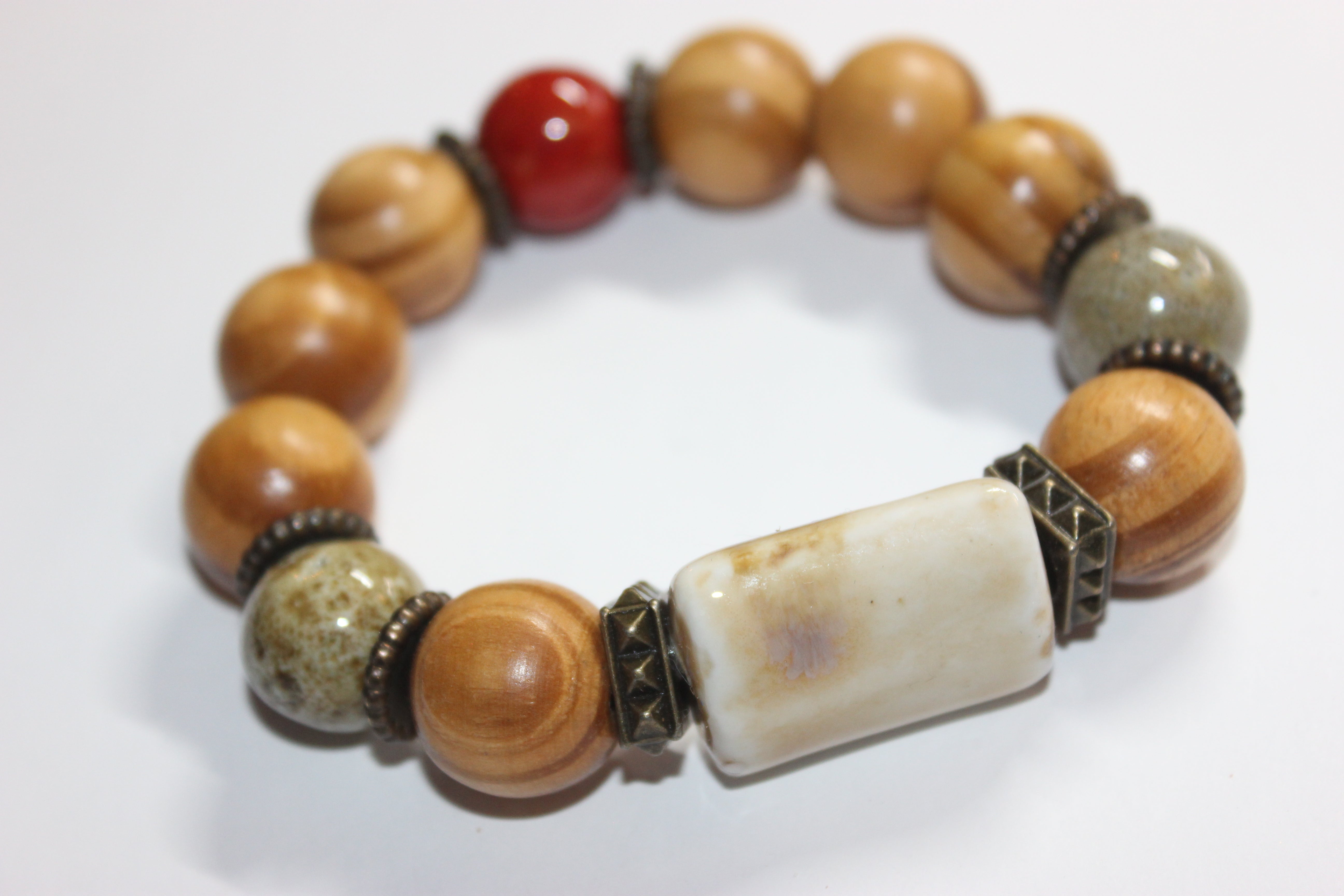 💪🏽MENSWEAR💪🏽 Earth-tone Wood & Ceramic Beaded Bracelet