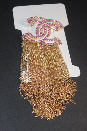Pink & Gold Chain Brooch Pin