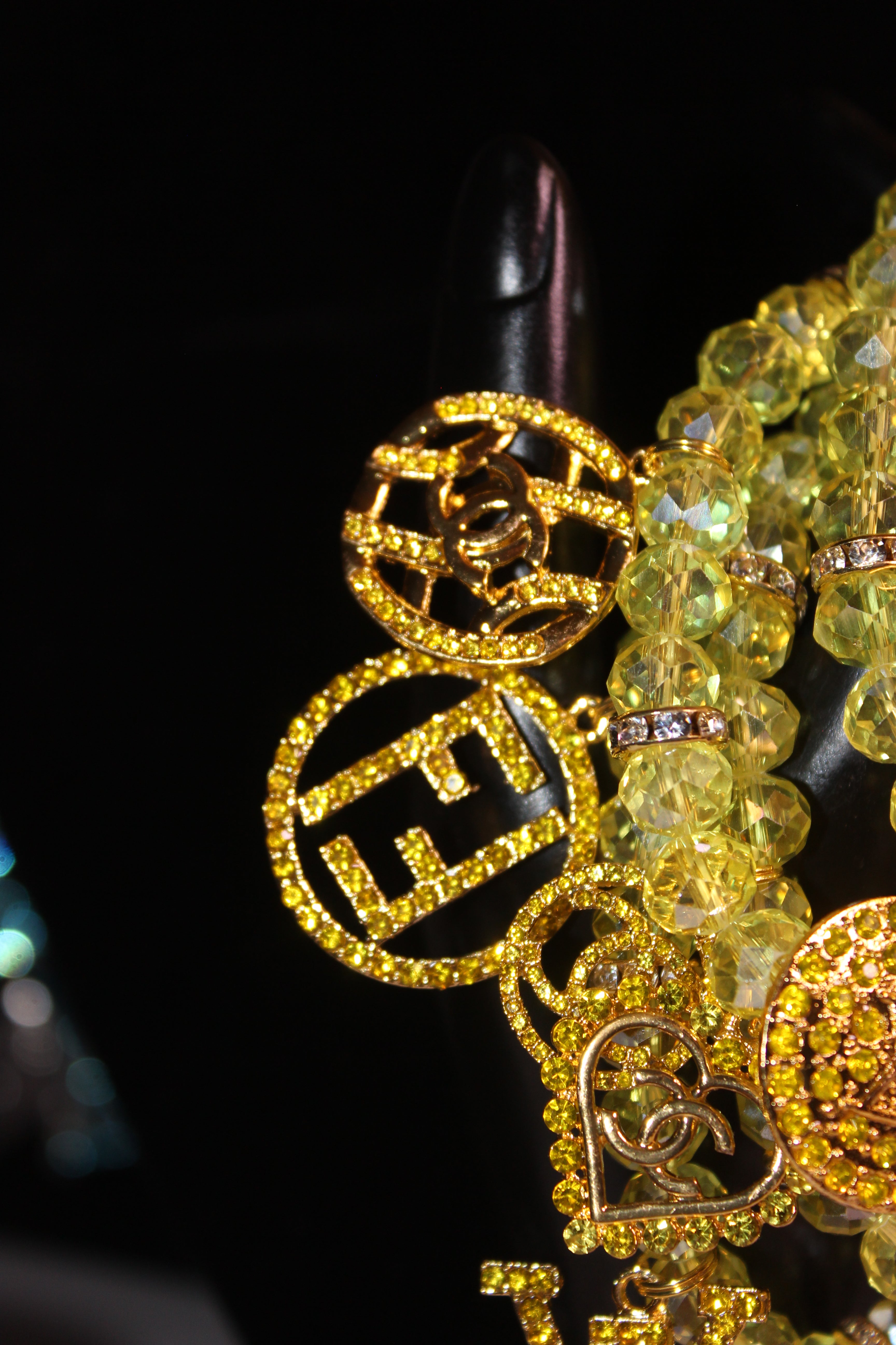 4 Piece Yellow & Gold Crystal Charm Bracelet Set